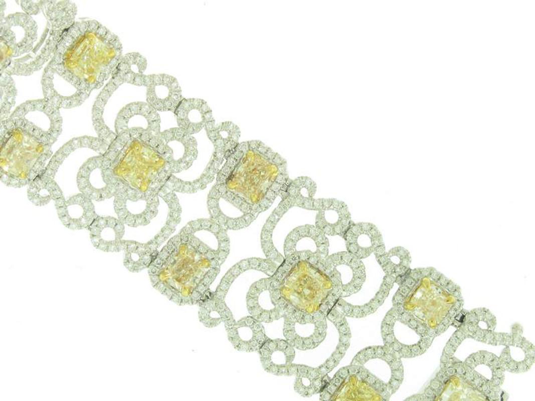 Designer Bracelet with Fancy Yellow Cushion Cut Diamonds.  D17.73ct.t.w. For Sale 3