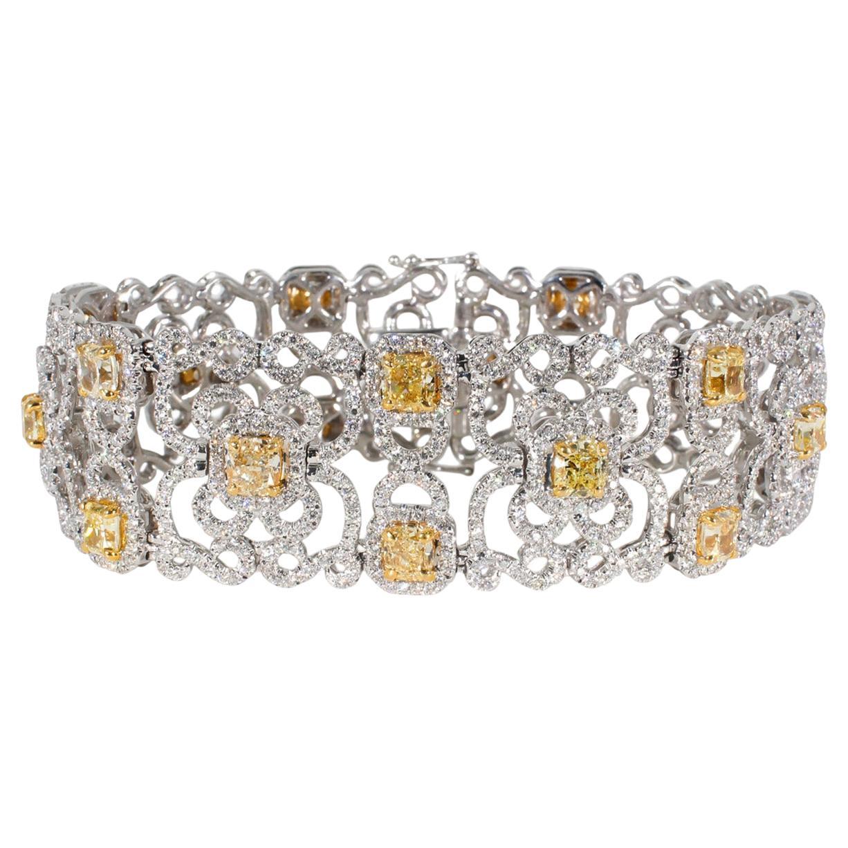 Designer Bracelet with Fancy Yellow Cushion Cut Diamonds.  D17.73ct.t.w. For Sale