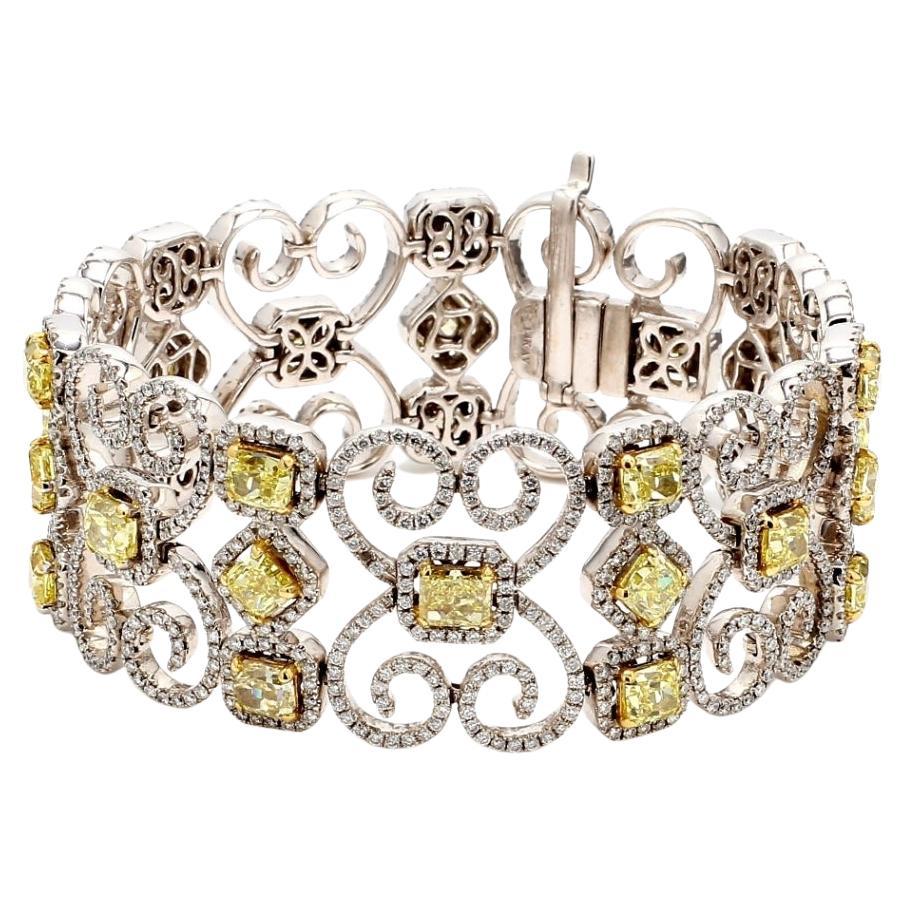 Designer-Armband mit gelben strahlend gelben Diamanten und Diamanten im Kissenschliff.  D21.81ct.t.w.