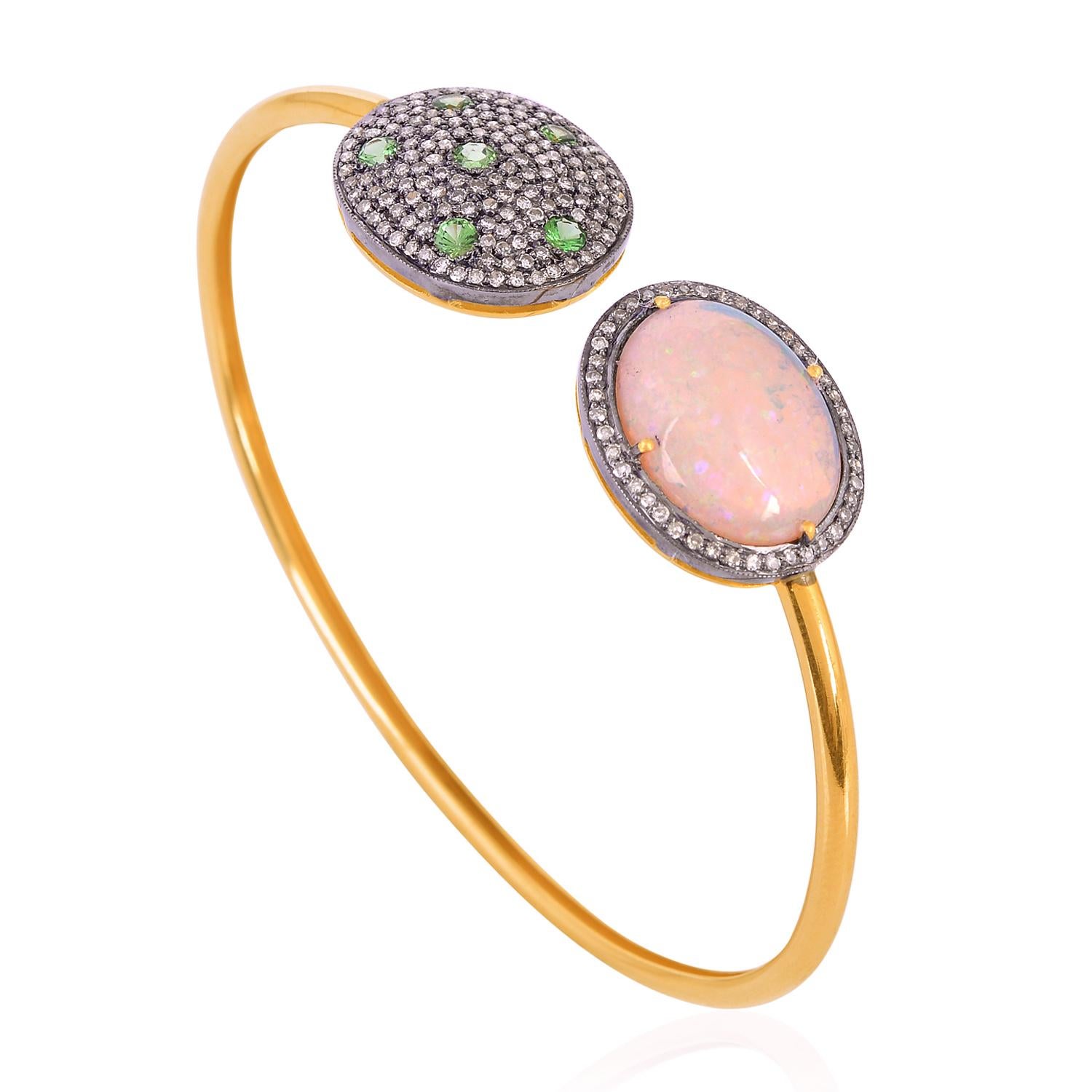 Modern Designer Bracelet with Tsavorite, Ethopian Opal and Pave Diamonds Set For Sale