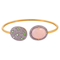Designer Bracelet with Tsavorite, Ethopian Opal and Pave Diamonds Set