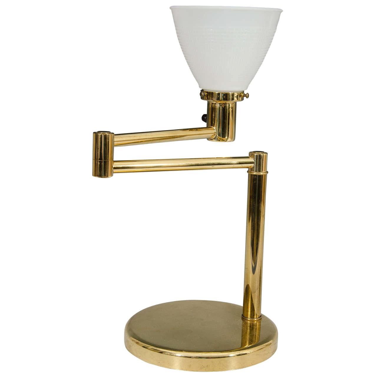 Designer Brass Desk or Table Lamp by Milk Glass Electric Lamp Solid Marble