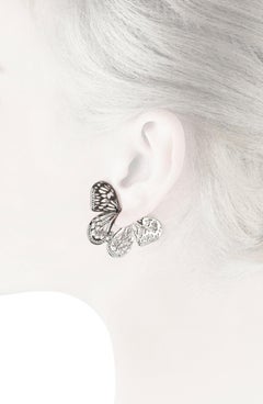 Créoles papillon de designer - or blanc 18 carats et diamants