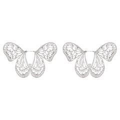Créoles papillon de designer - or blanc 18 carats et diamants