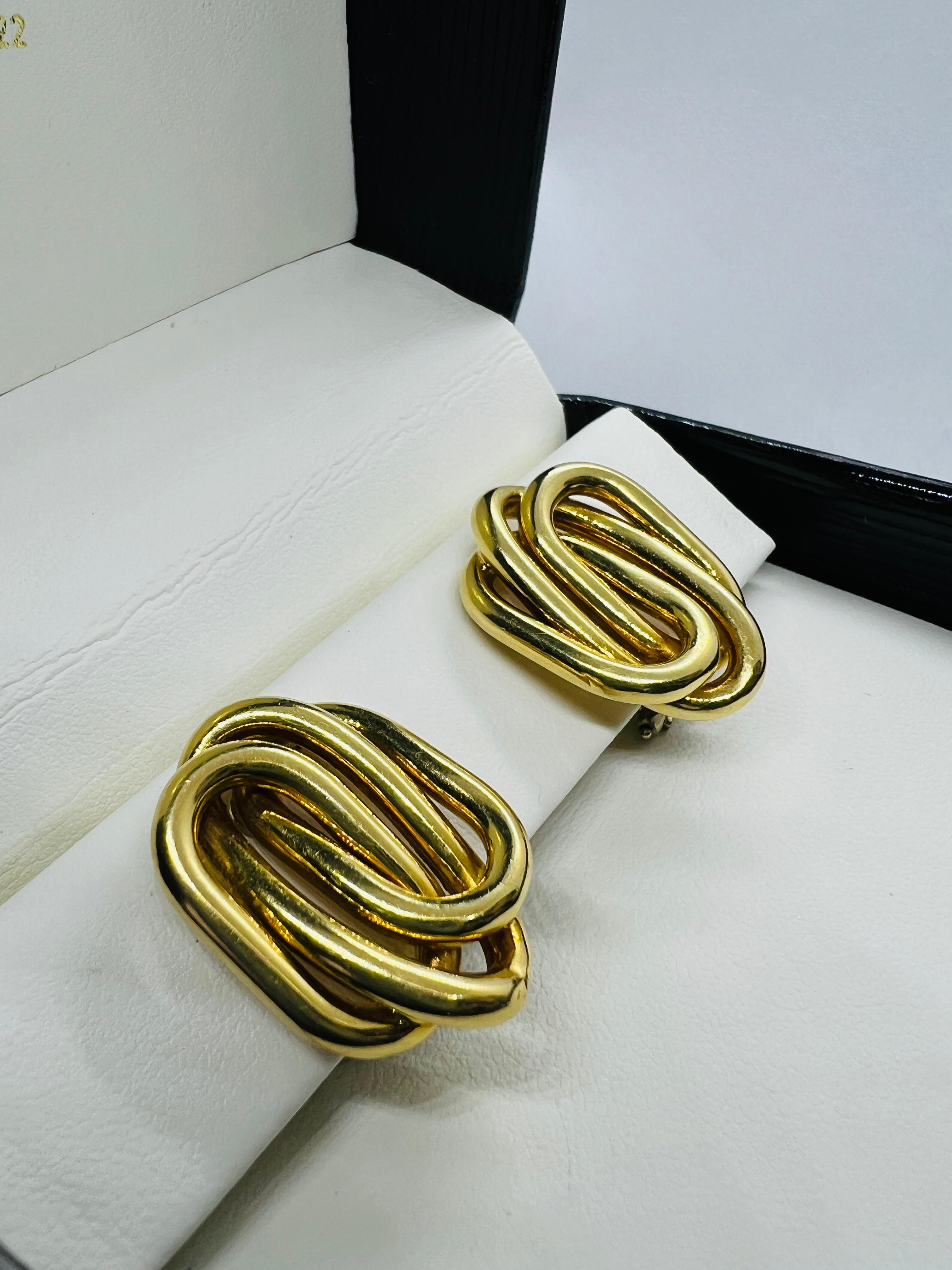Modernist Designer Bvlgari 18K Yellow Gold Mid Century Modern Clip On Earrings 13.5 grams 