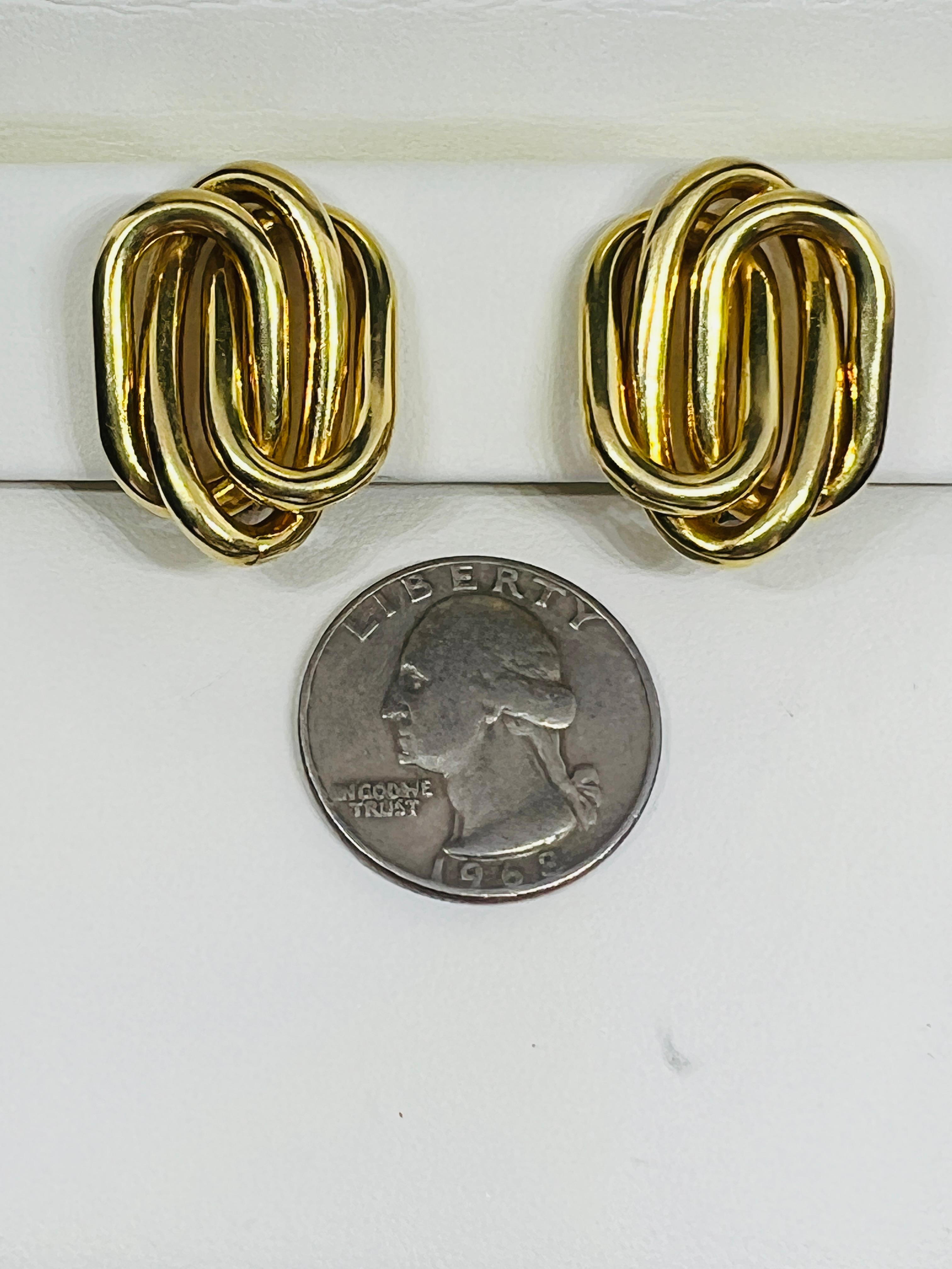 Women's Designer Bvlgari 18K Yellow Gold Mid Century Modern Clip On Earrings 13.5 grams 