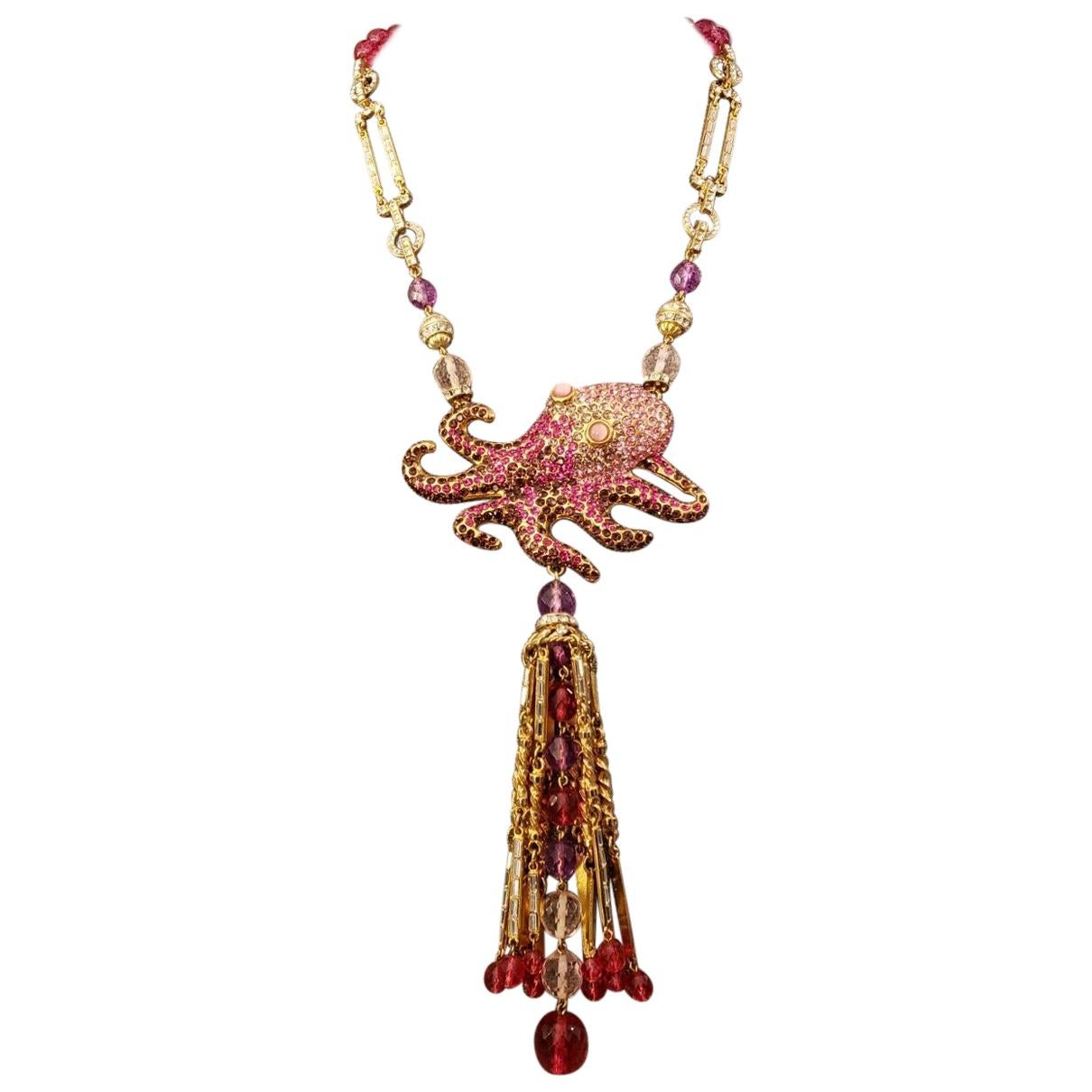 Diseñador Carlo Zini Firmado Pulpo Vintage Collar de Cristal de Pasarela Italia en venta