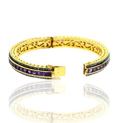 Channel Set Amethyst Bangle in 14k Gold With Diamond Borders