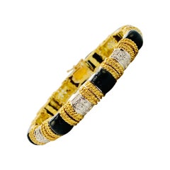Designer Cassis 18 Karat Yellow Gold, Diamond and Onyx Section Bracelet