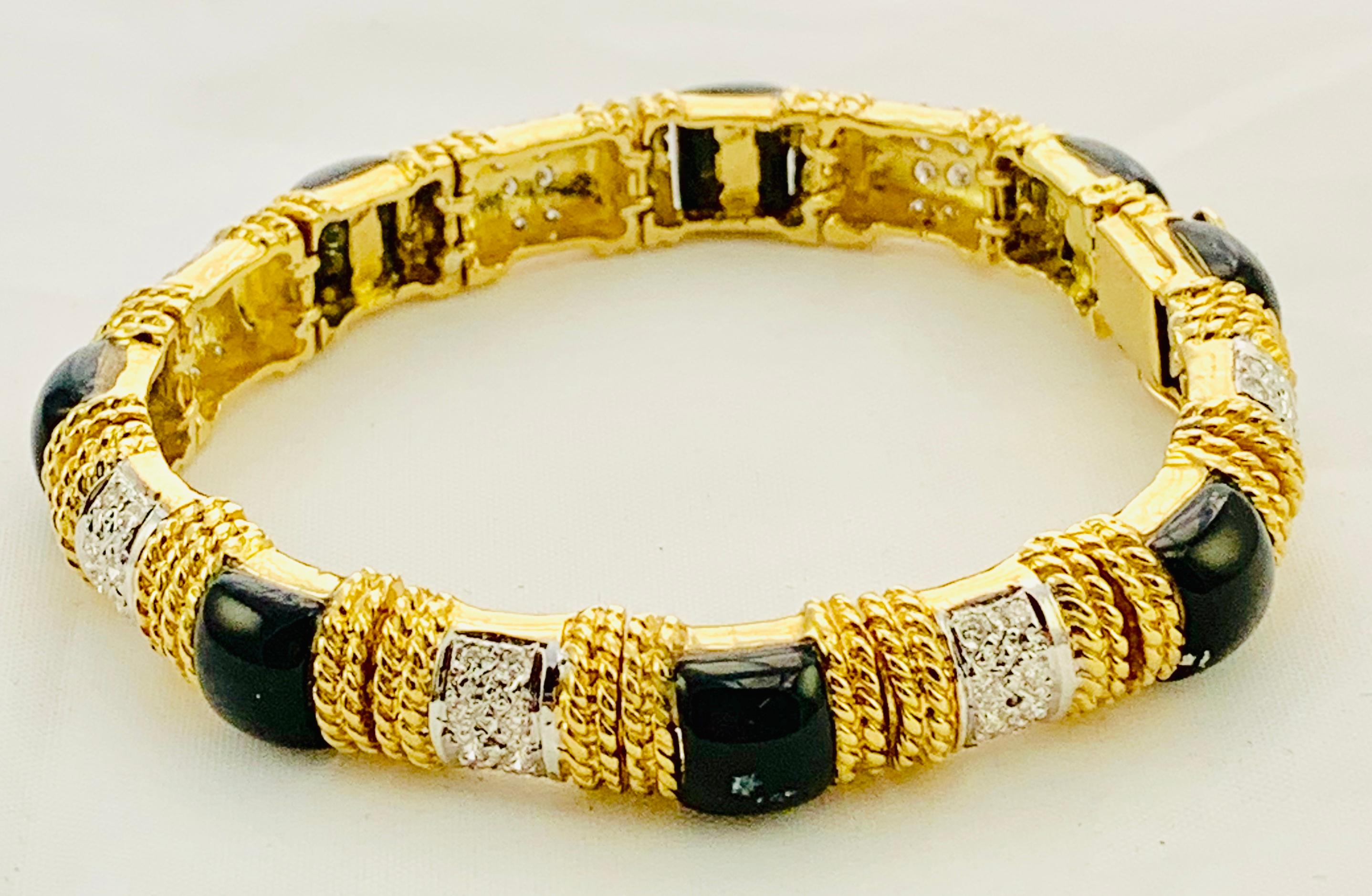 Designer Cassis 18 Karat Yellow Gold, Diamond and Onyx Section Bracelet 5