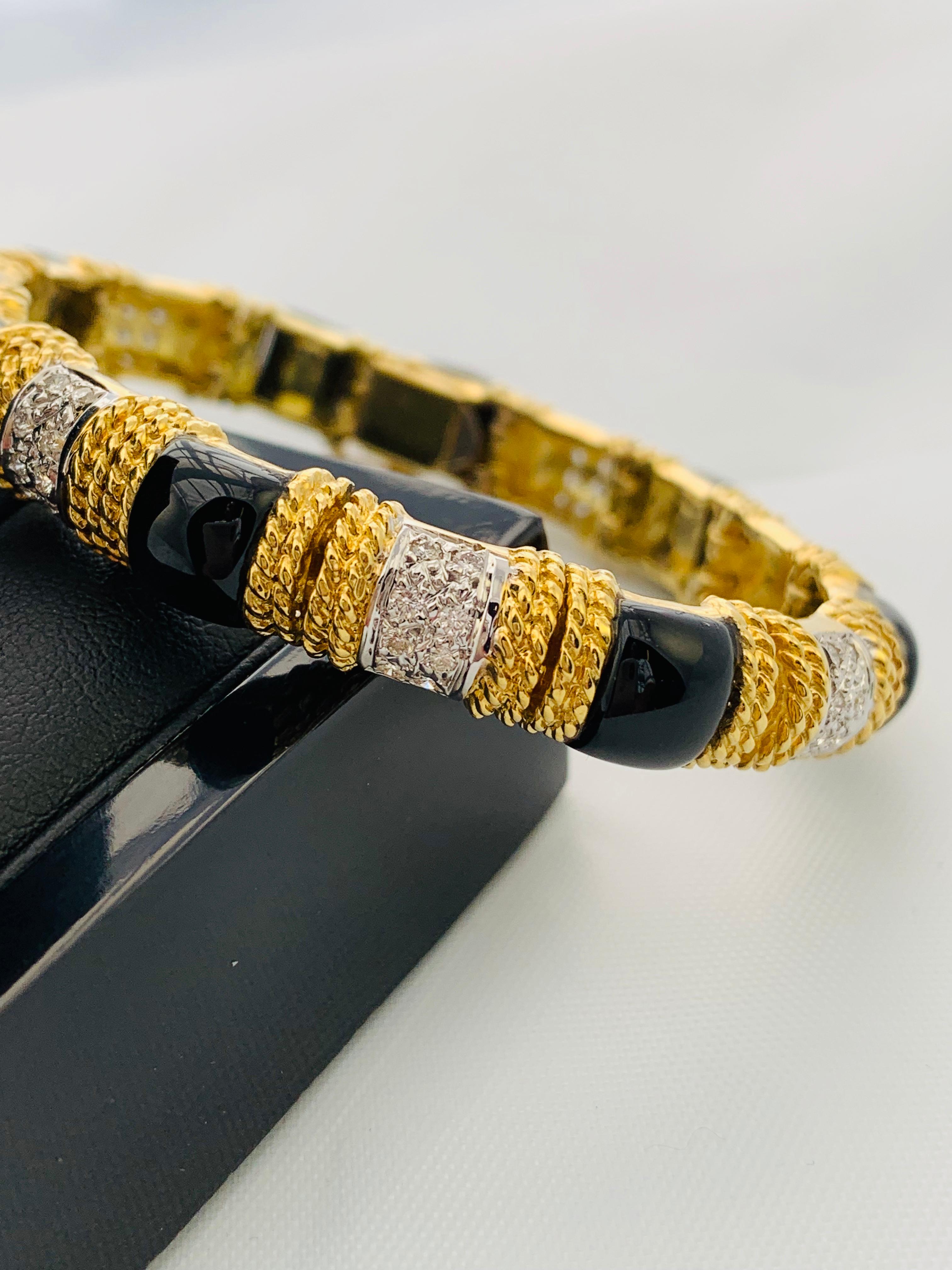 Designer Cassis 18 Karat Yellow Gold, Diamond and Onyx Section Bracelet 7