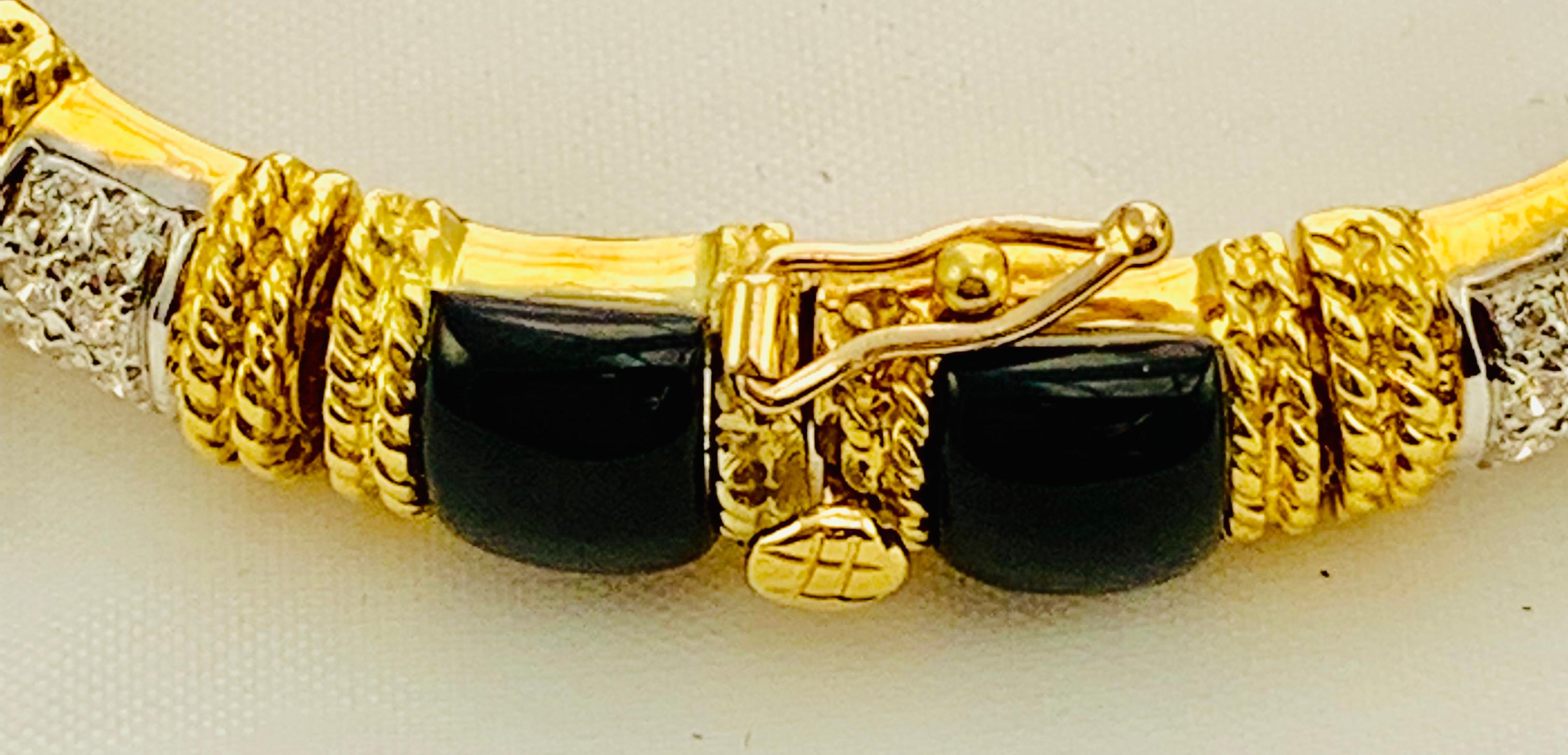 Designer Cassis 18 Karat Yellow Gold, Diamond and Onyx Section Bracelet 1