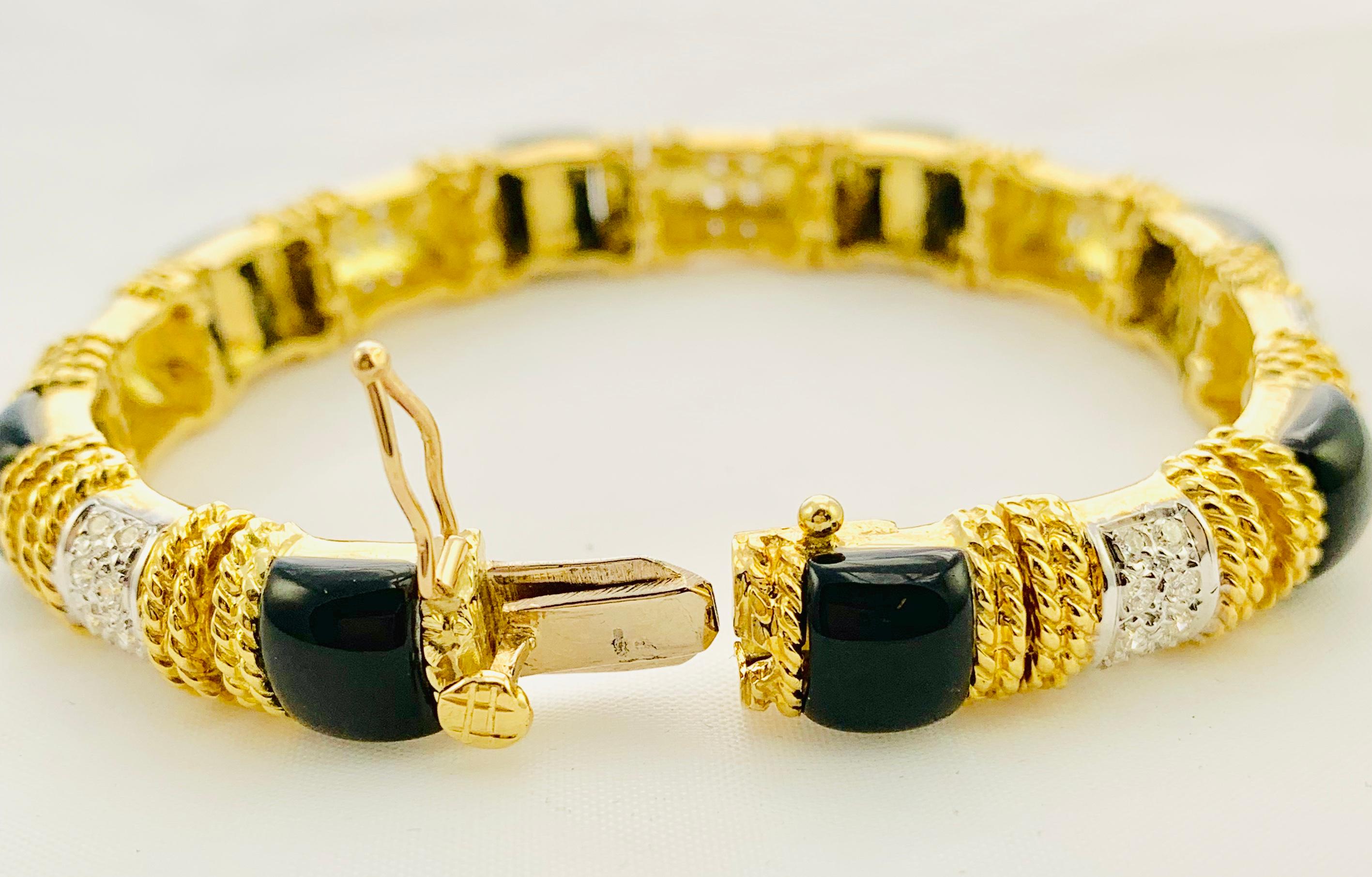 Designer Cassis 18 Karat Yellow Gold, Diamond and Onyx Section Bracelet 3