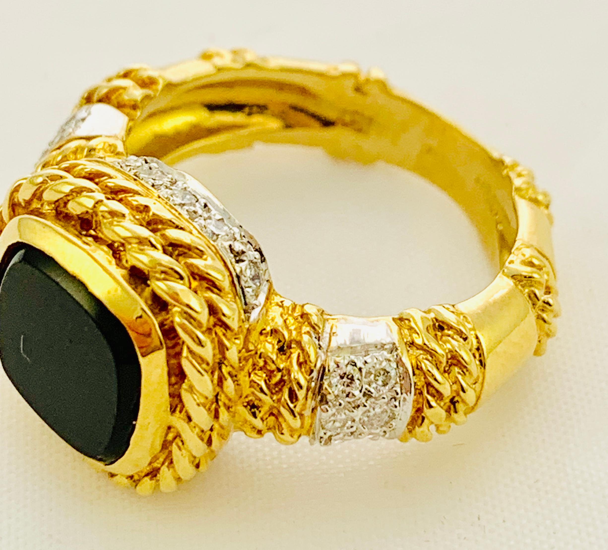 Designer Cassis 18K yellow Gold, Diamond & Onyx ladies Ring Size 5.75  4