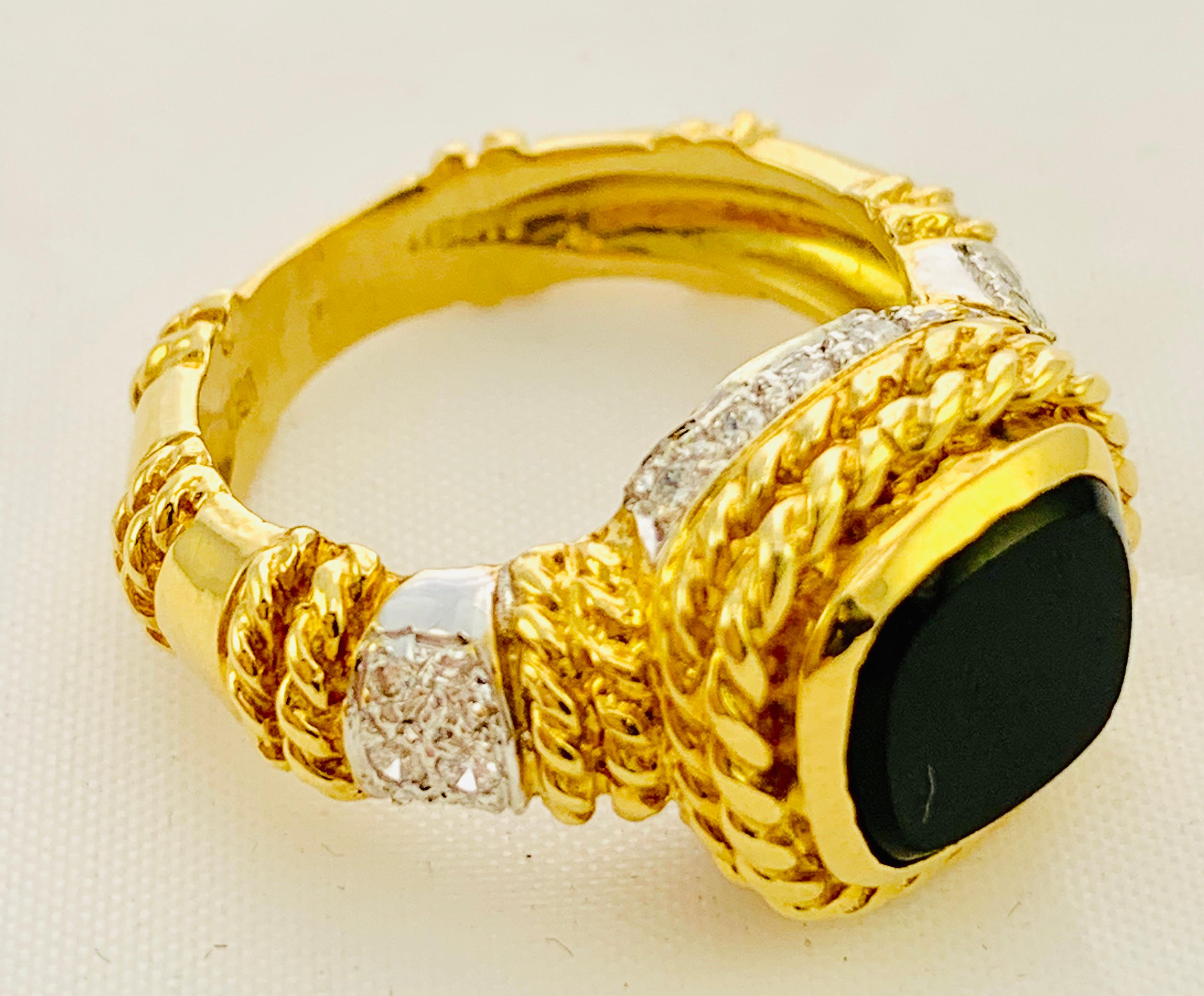 Designer Cassis 18K yellow Gold, Diamond & Onyx ladies Ring Size 5.75  5