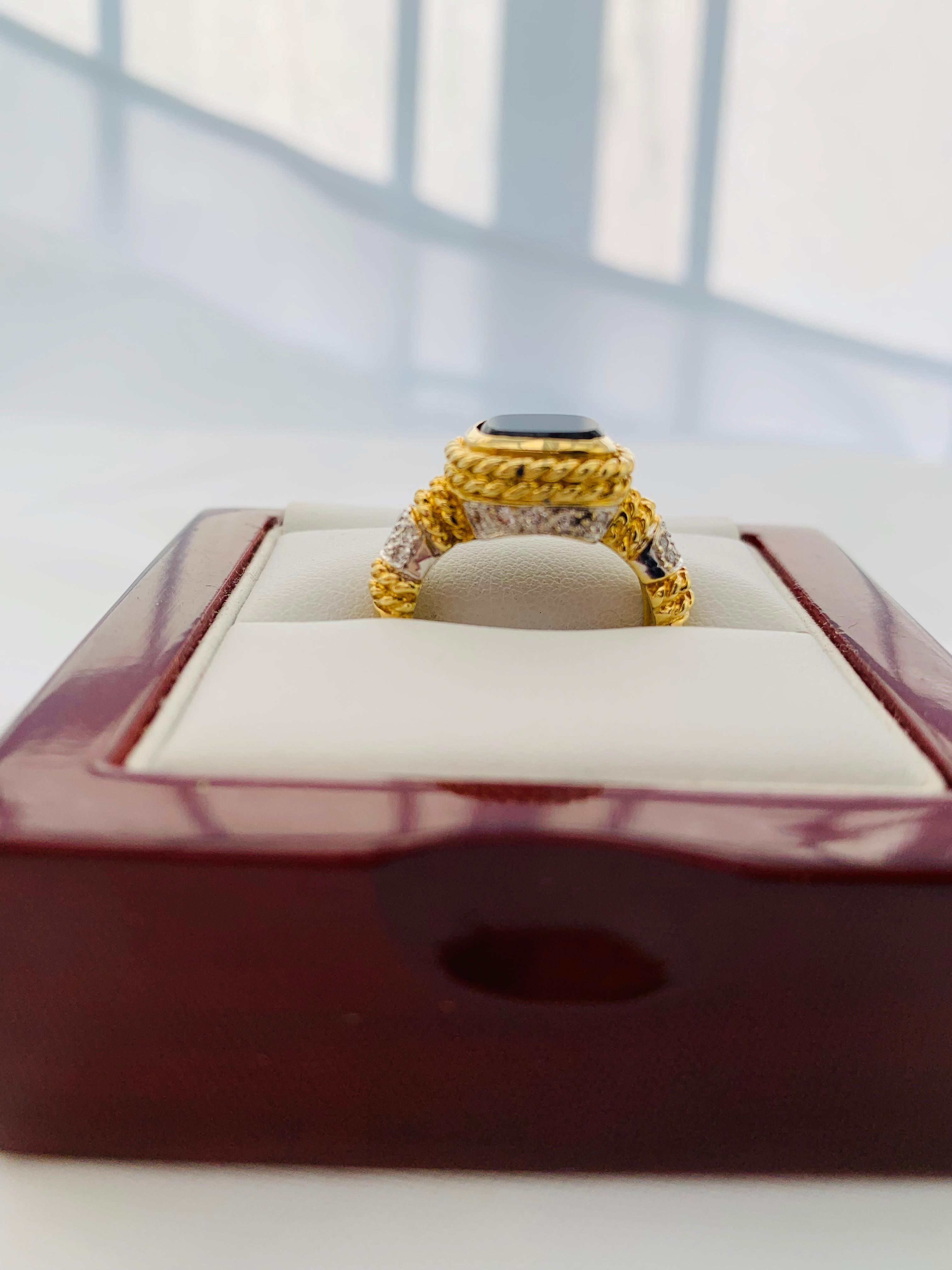 Designer Cassis 18K yellow Gold, Diamond & Onyx ladies Ring Size 5.75  6
