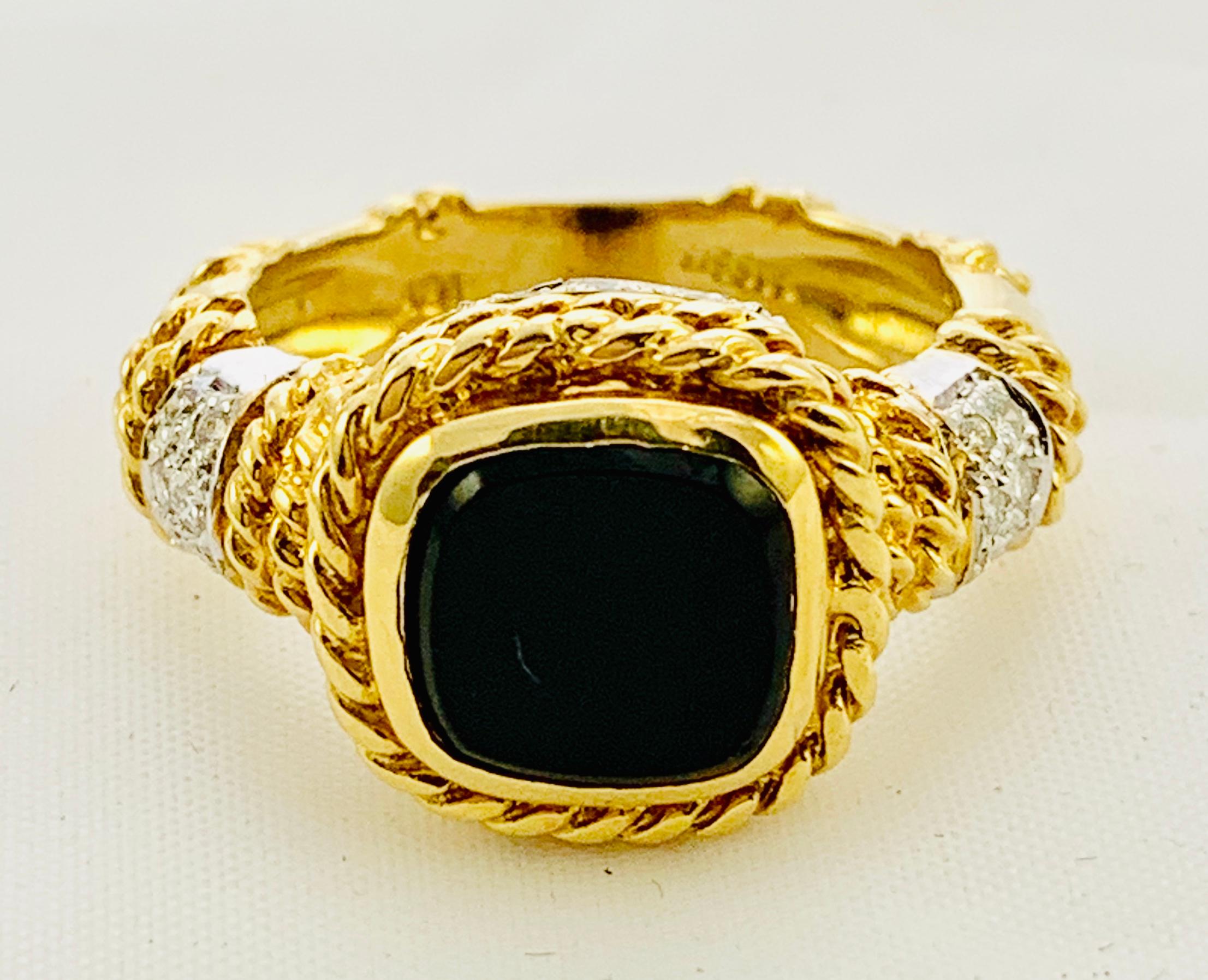 Designer Cassis 18K yellow Gold, Diamond & Onyx ladies Ring Size 5.75  7