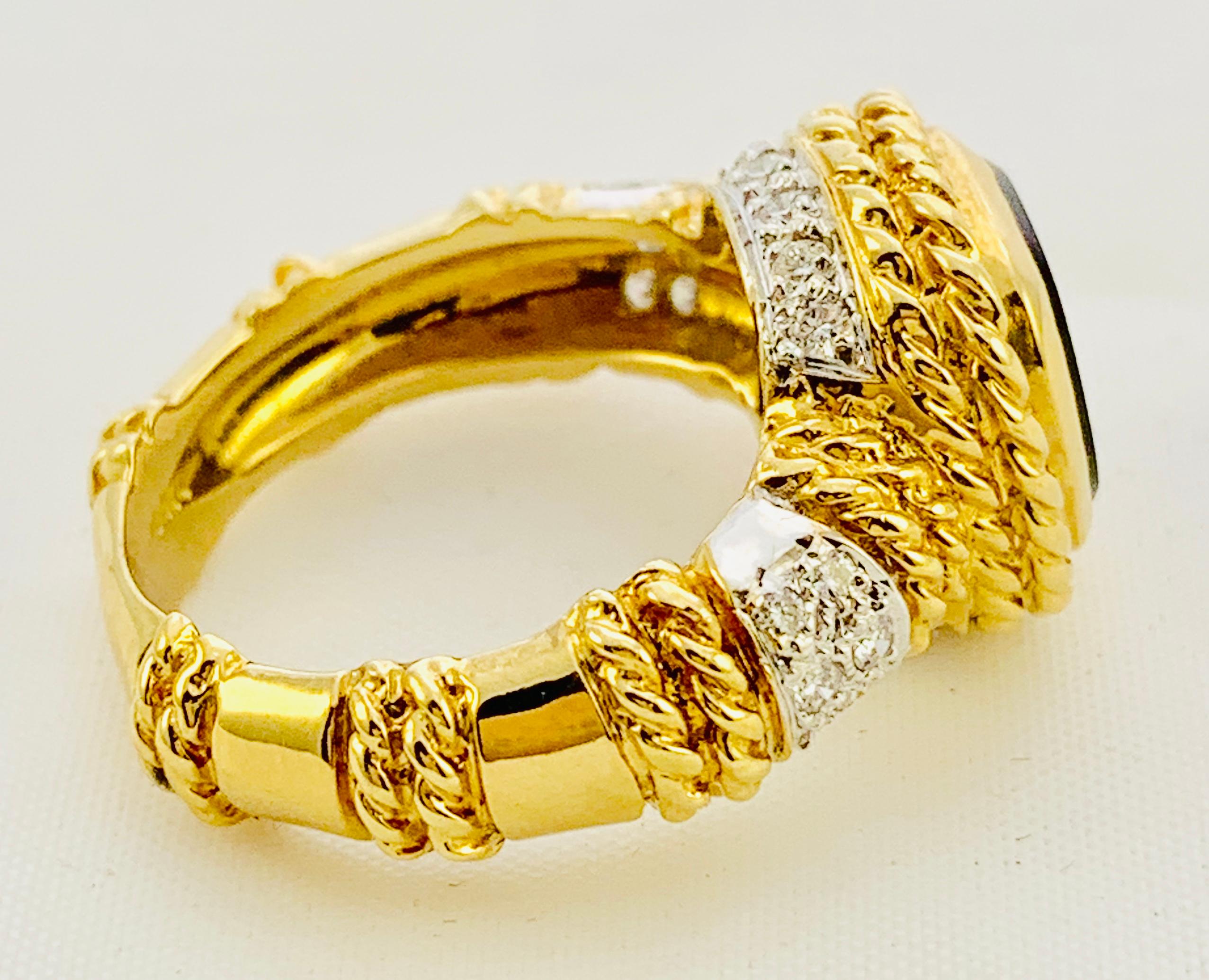 Women's Designer Cassis 18K yellow Gold, Diamond & Onyx ladies Ring Size 5.75 