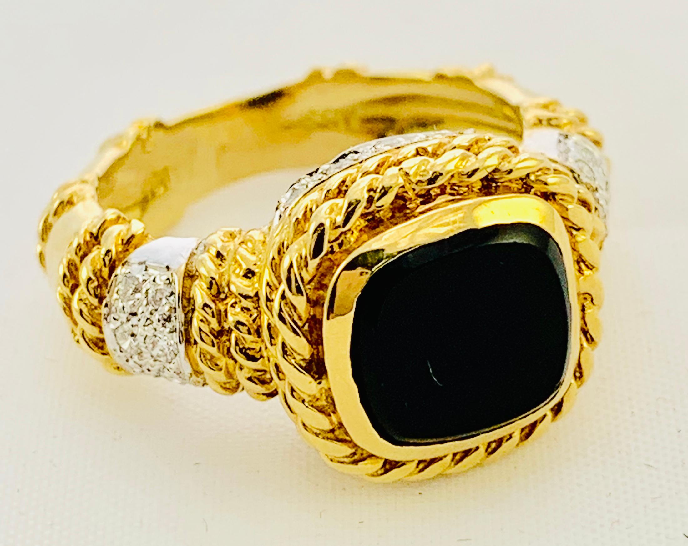 Designer Cassis 18K yellow Gold, Diamond & Onyx ladies Ring Size 5.75  1