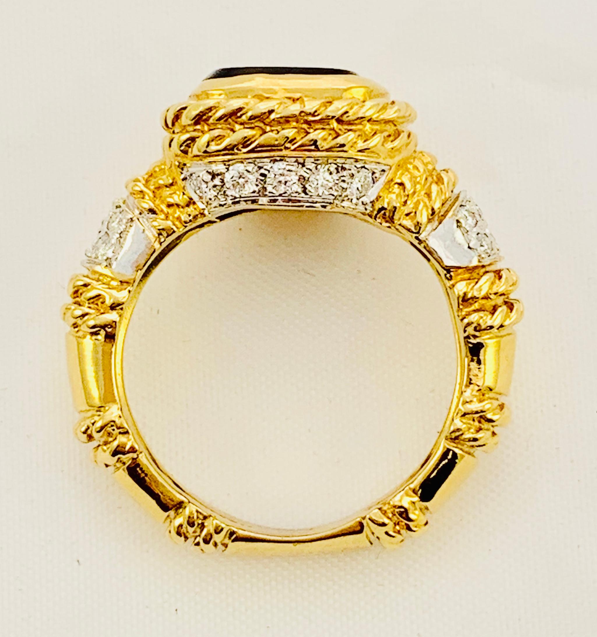 Designer Cassis 18K yellow Gold, Diamond & Onyx ladies Ring Size 5.75  2