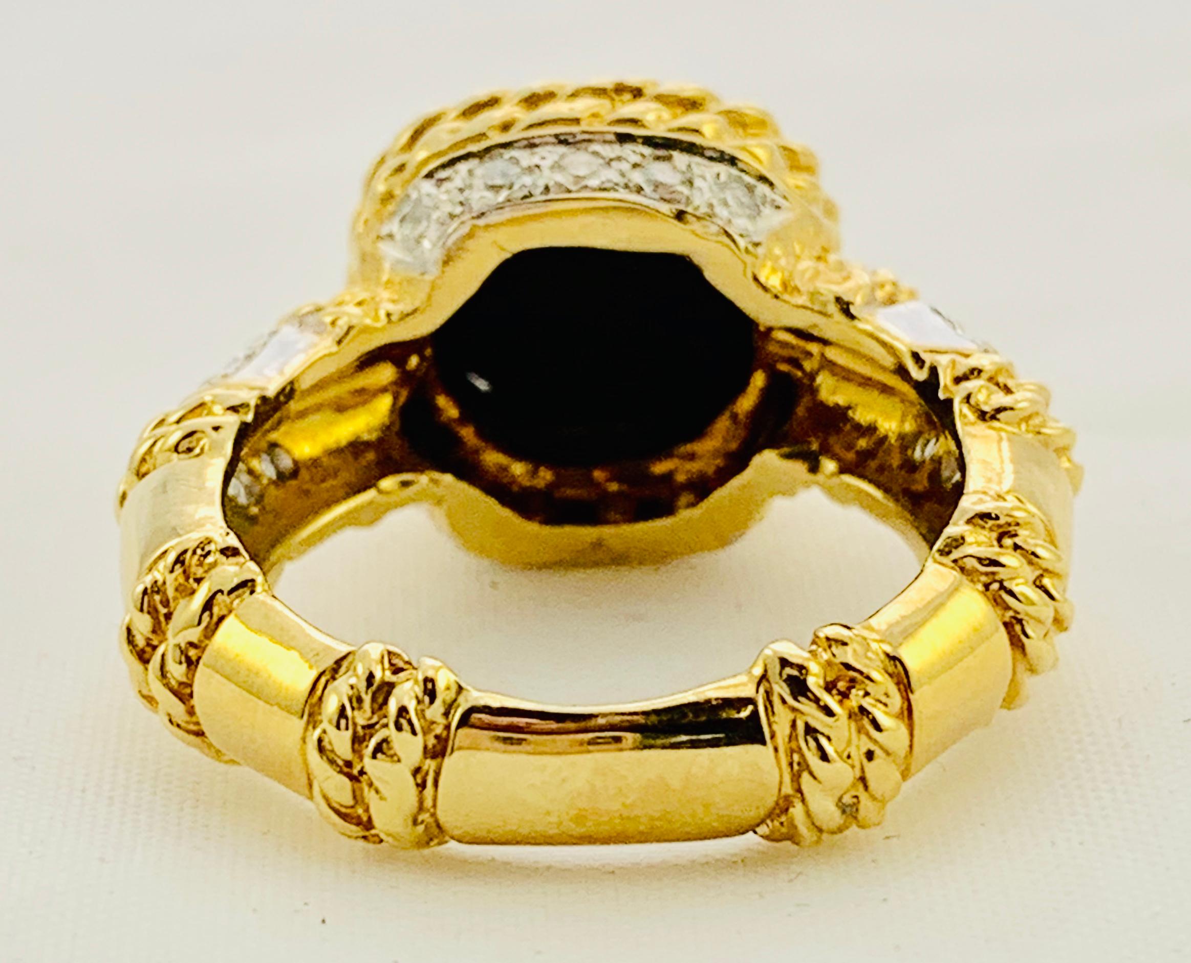 Designer Cassis 18K yellow Gold, Diamond & Onyx ladies Ring Size 5.75  3