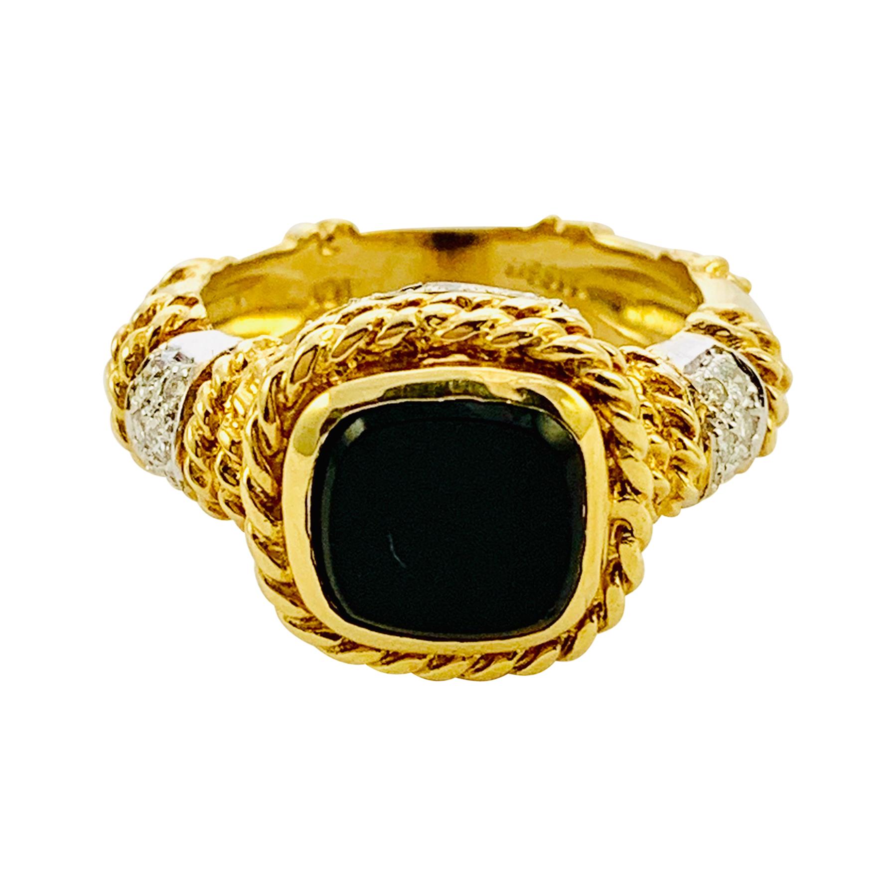 Designer Cassis 18K yellow Gold, Diamond & Onyx ladies Ring Size 5.75 