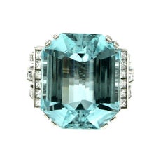 Designer Certified 42 Carat Aquamarine 2.79 Carat Diamond Gold Ring