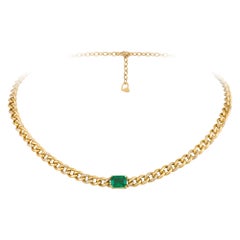Designer Chain Yellow Gold 18K Necklace Emerald Diamond for Her