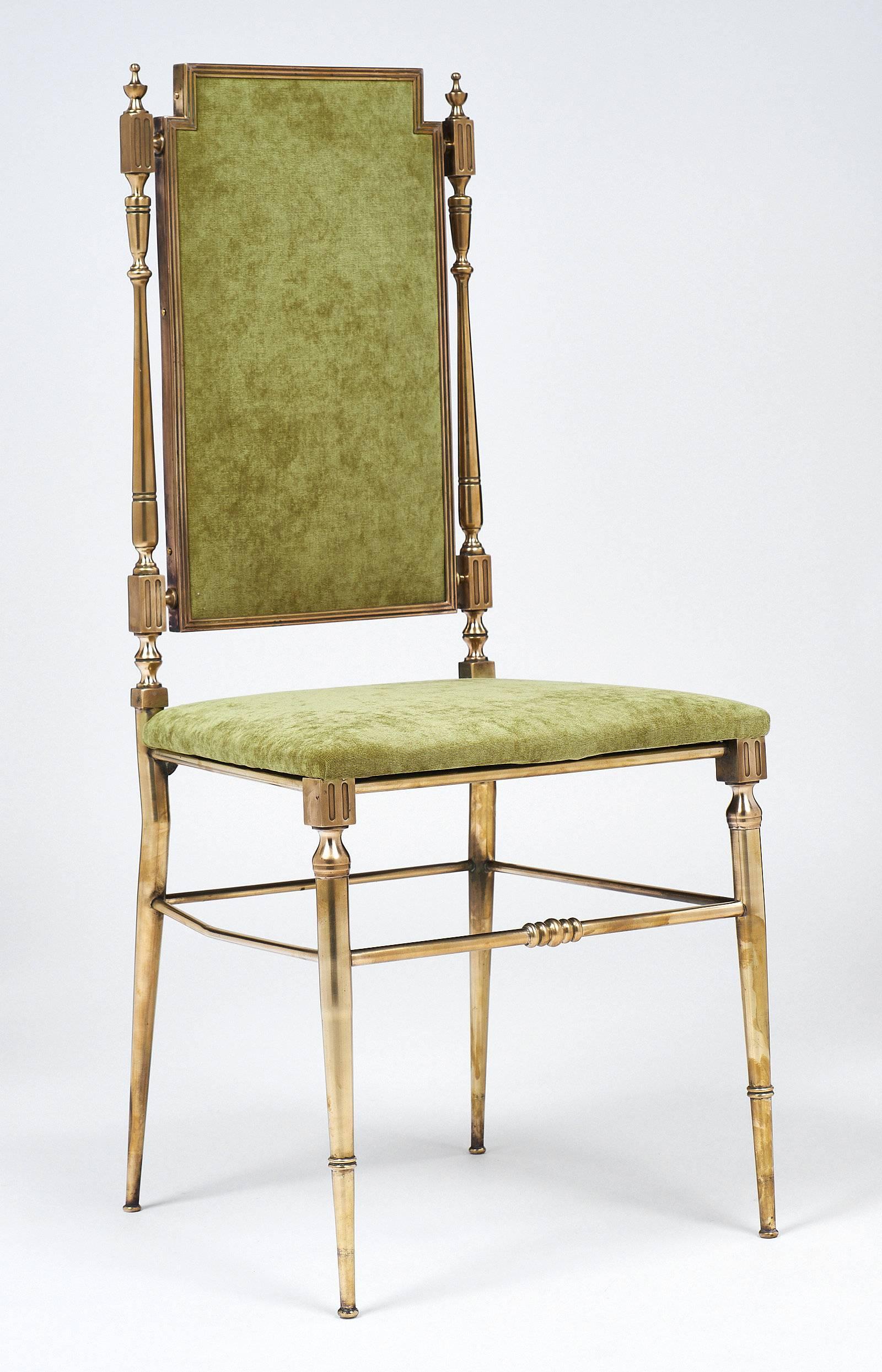 Designer Chiavari Brass and Velvet Side Chairs In Excellent Condition In Austin, TX