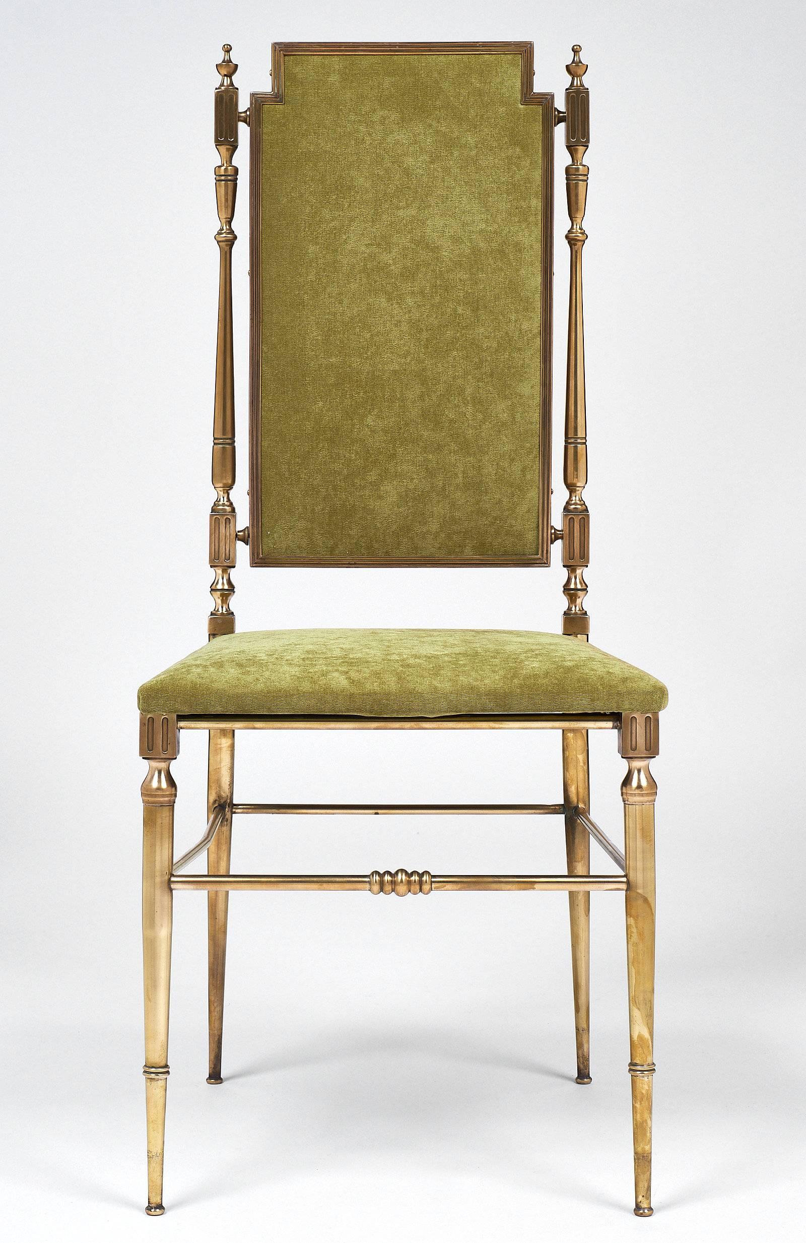 Mid-20th Century Designer Chiavari Brass and Velvet Side Chairs
