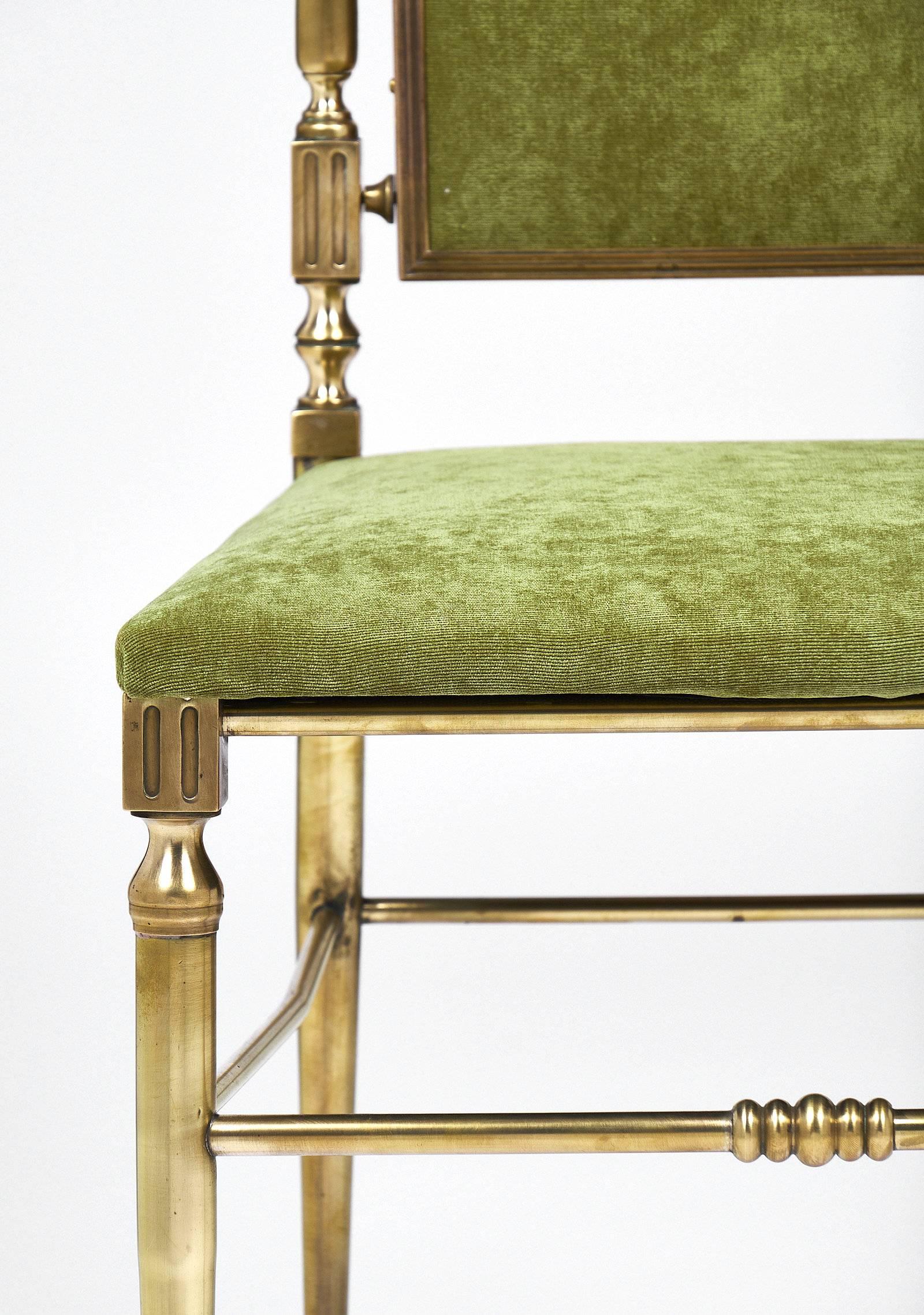 Designer Chiavari Brass and Velvet Side Chairs 2