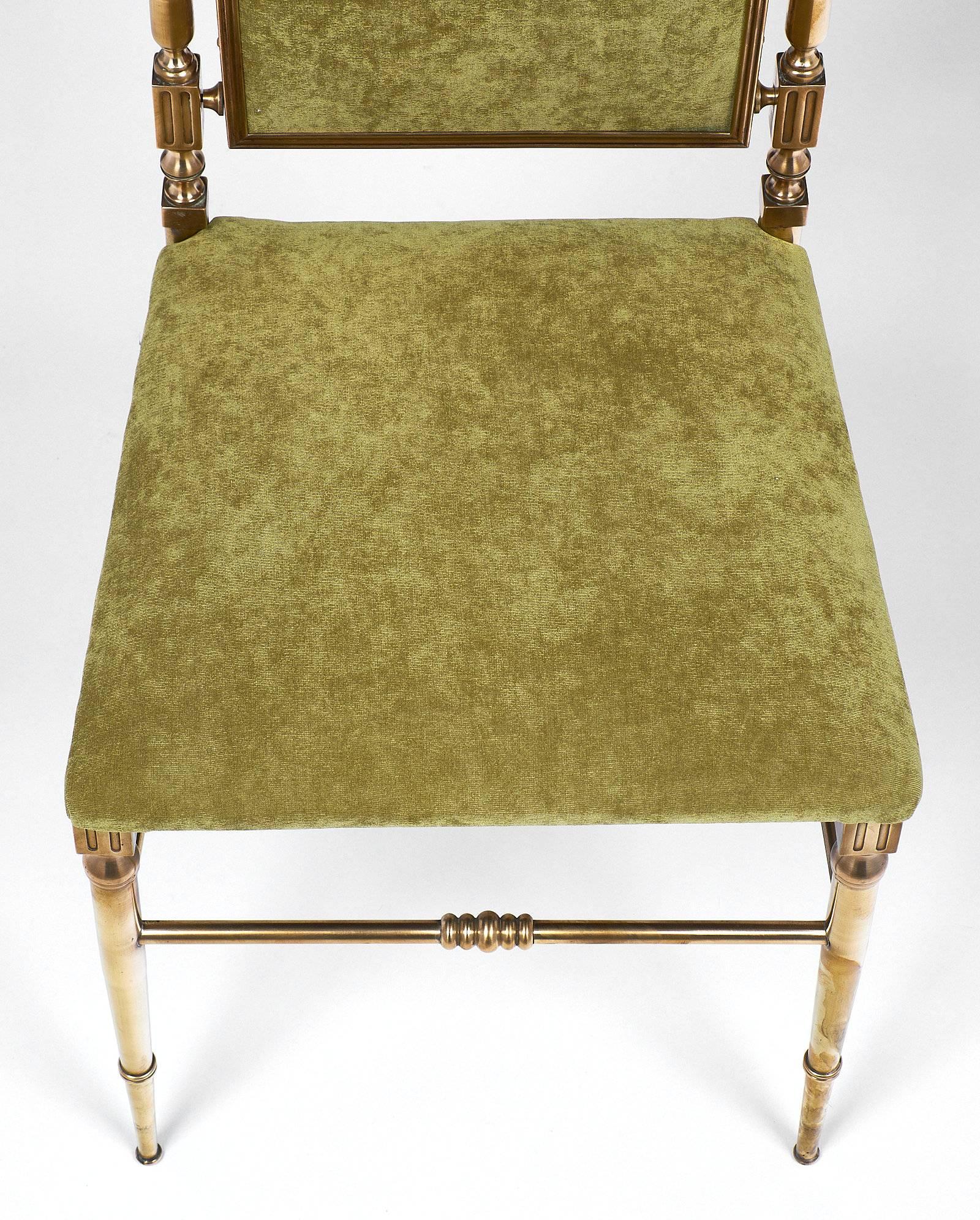 Designer Chiavari Brass and Velvet Side Chairs 3