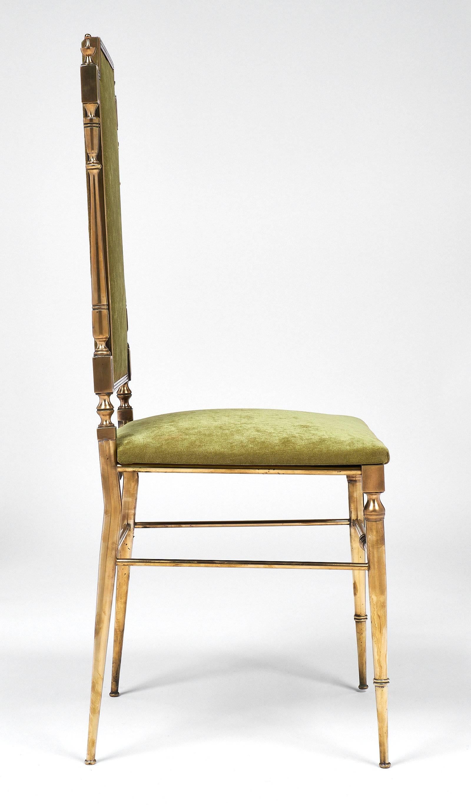 Designer Chiavari Brass and Velvet Side Chairs 4