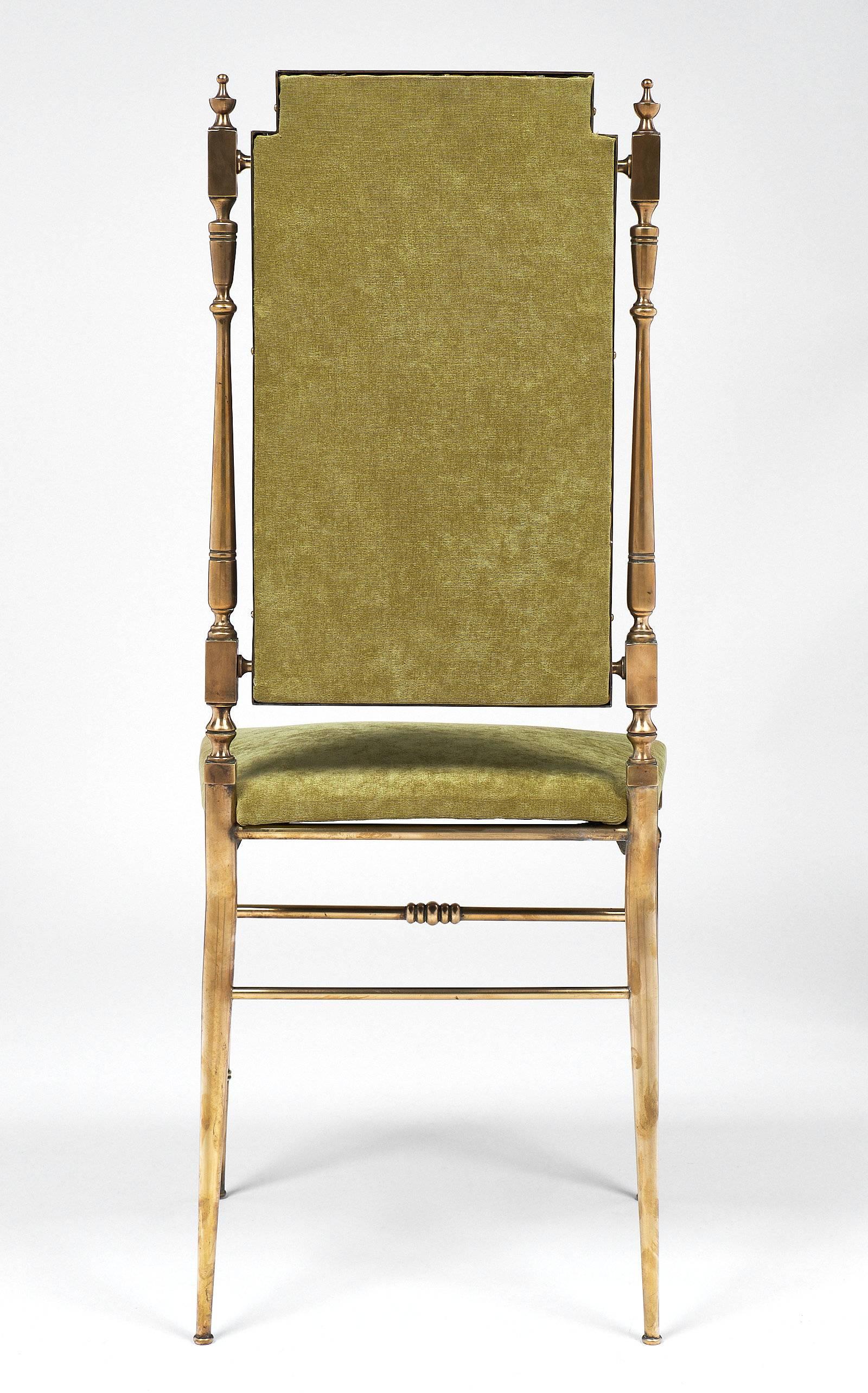 Designer Chiavari Brass and Velvet Side Chairs 5