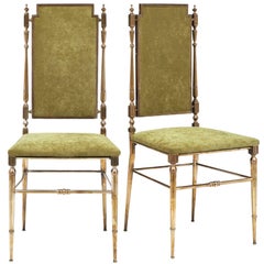 Vintage Designer Chiavari Brass and Velvet Side Chairs
