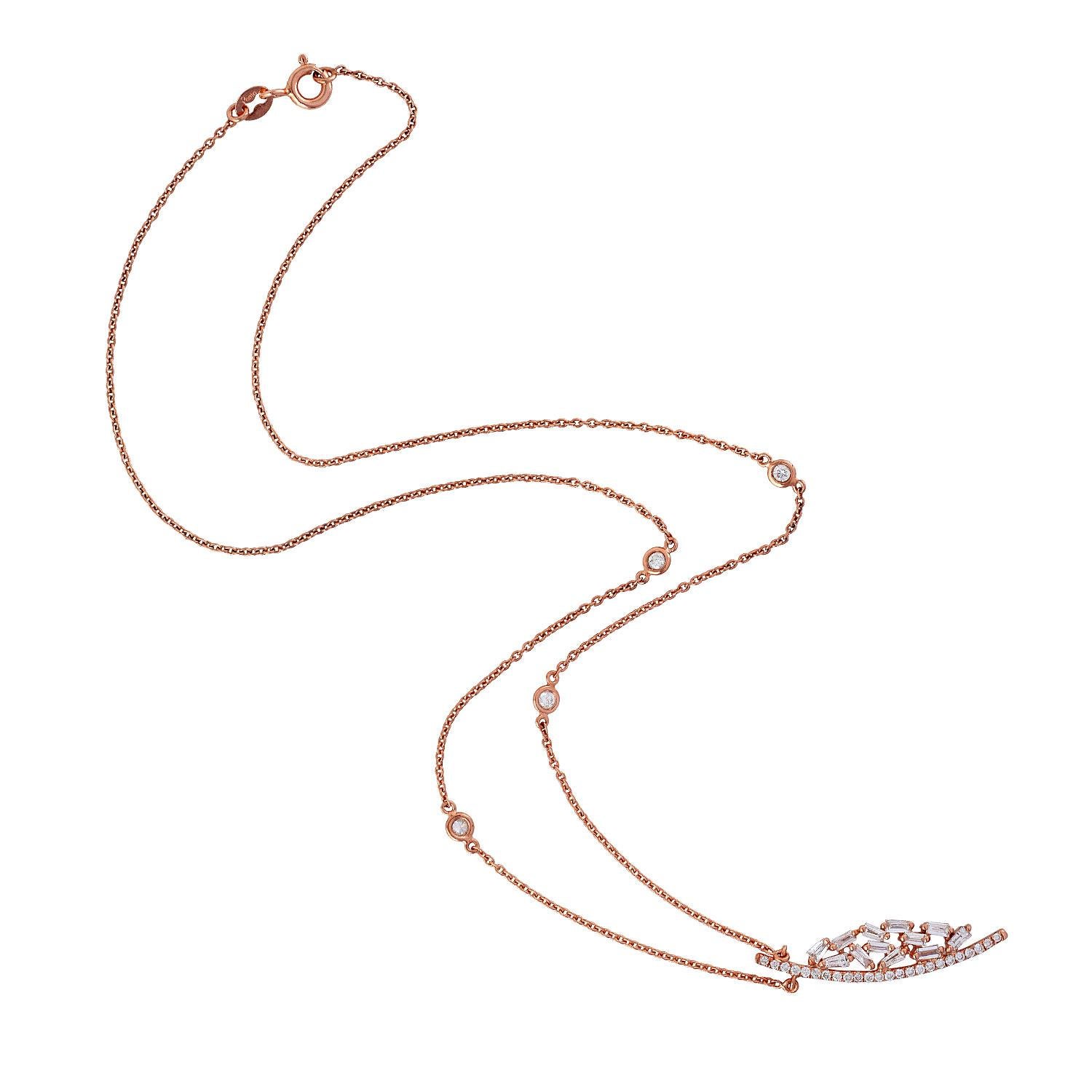 Modern Designer Choker Necklace with Baguette Diamonds Charm Made in 18k Rose Gold For Sale
