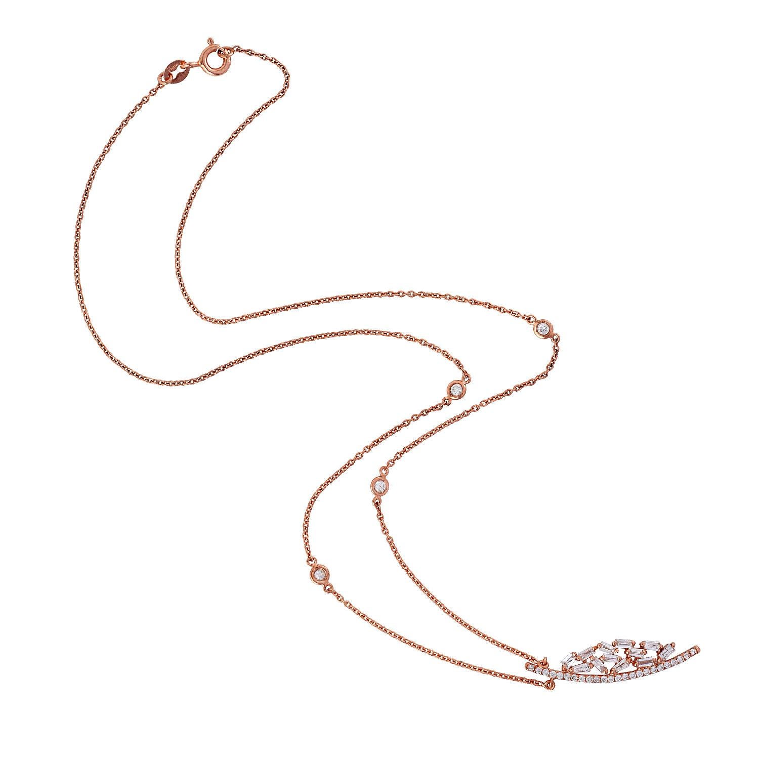 Taglio misto Collana girocollo firmata con diamanti baguette in oro rosa 18 carati in vendita