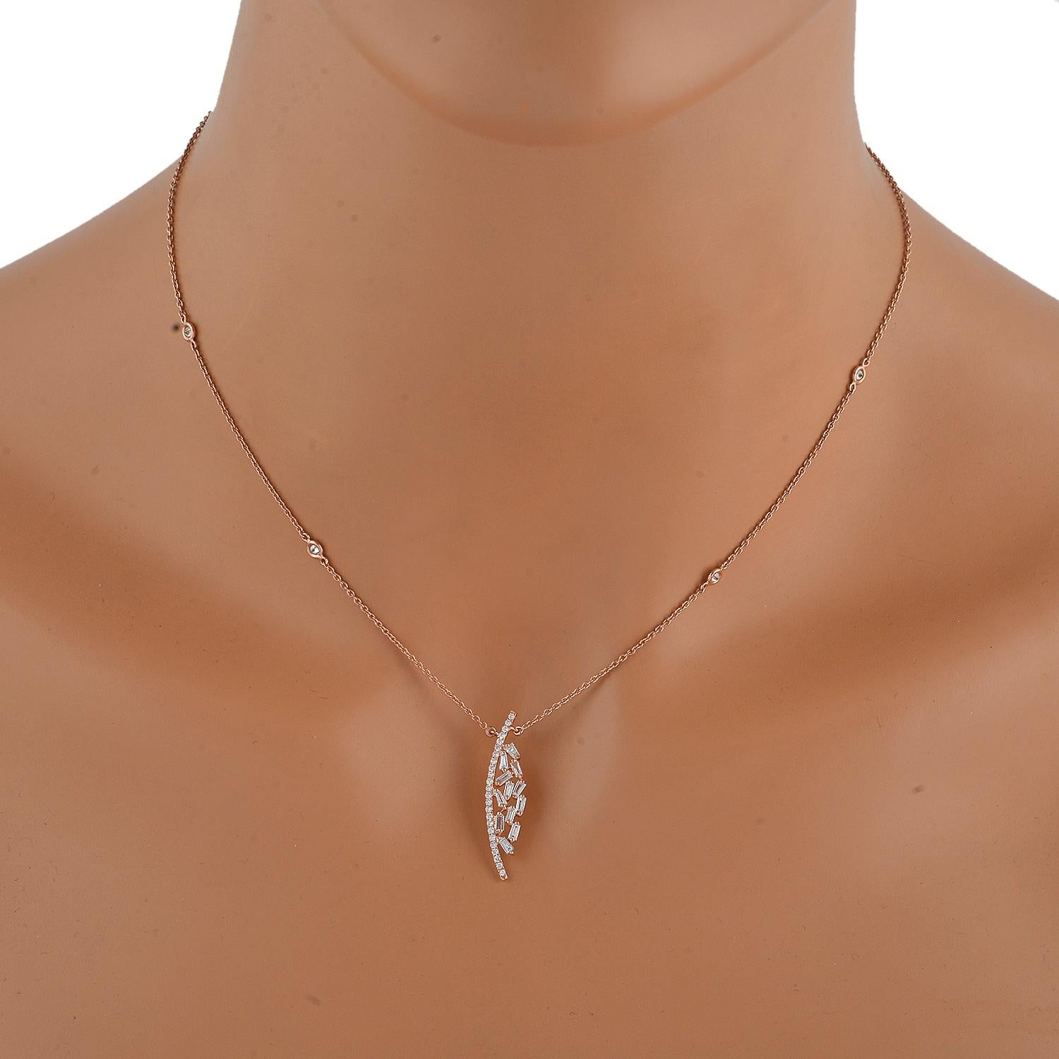 Mixed Cut Designer Choker Necklace with Baguette Diamonds Charm Made in 18k Rose Gold For Sale