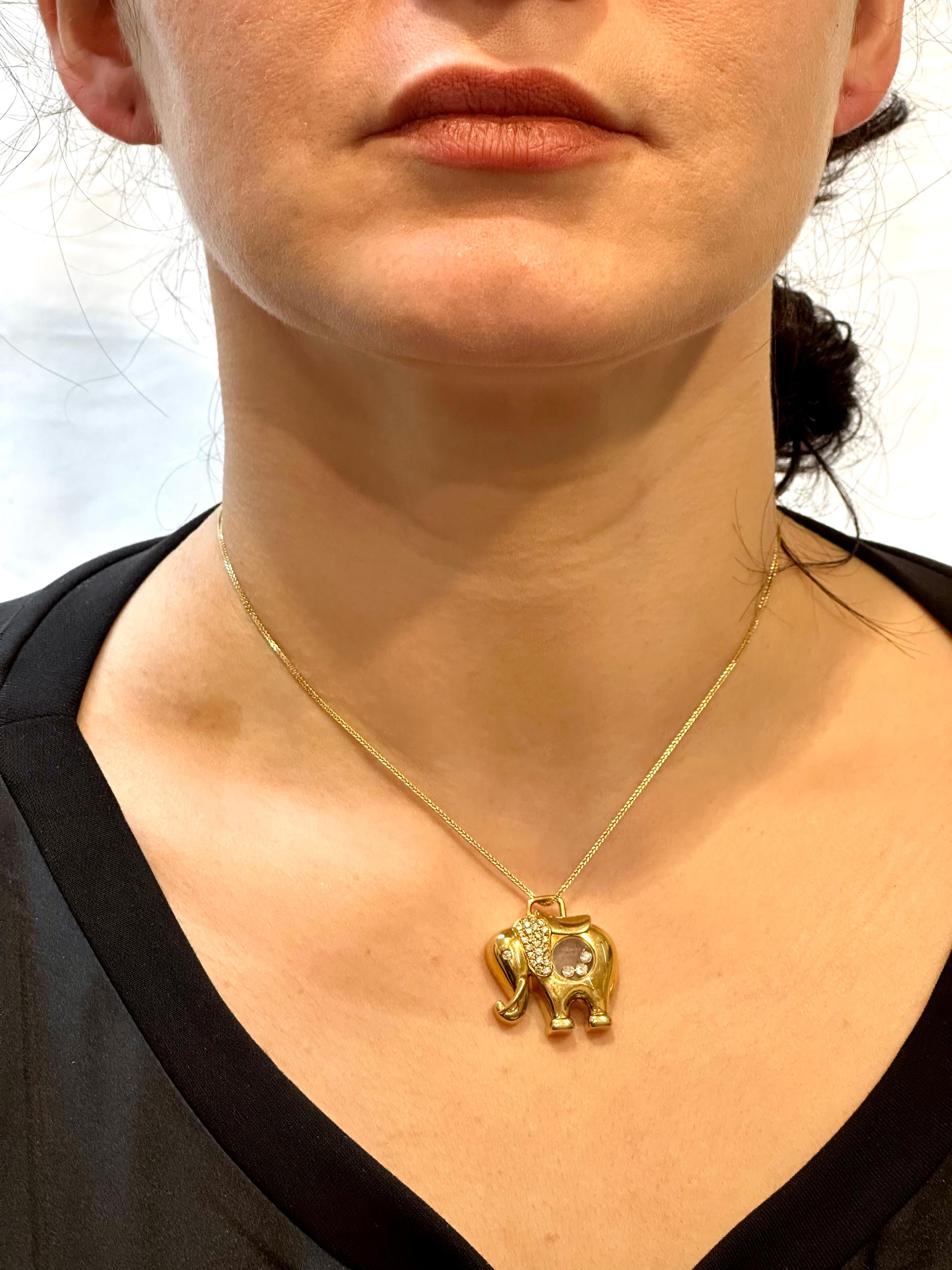 Designer Chopard 18K Yellow Gold Happy Diamond & Diamond Eye Elephant Pendant 7