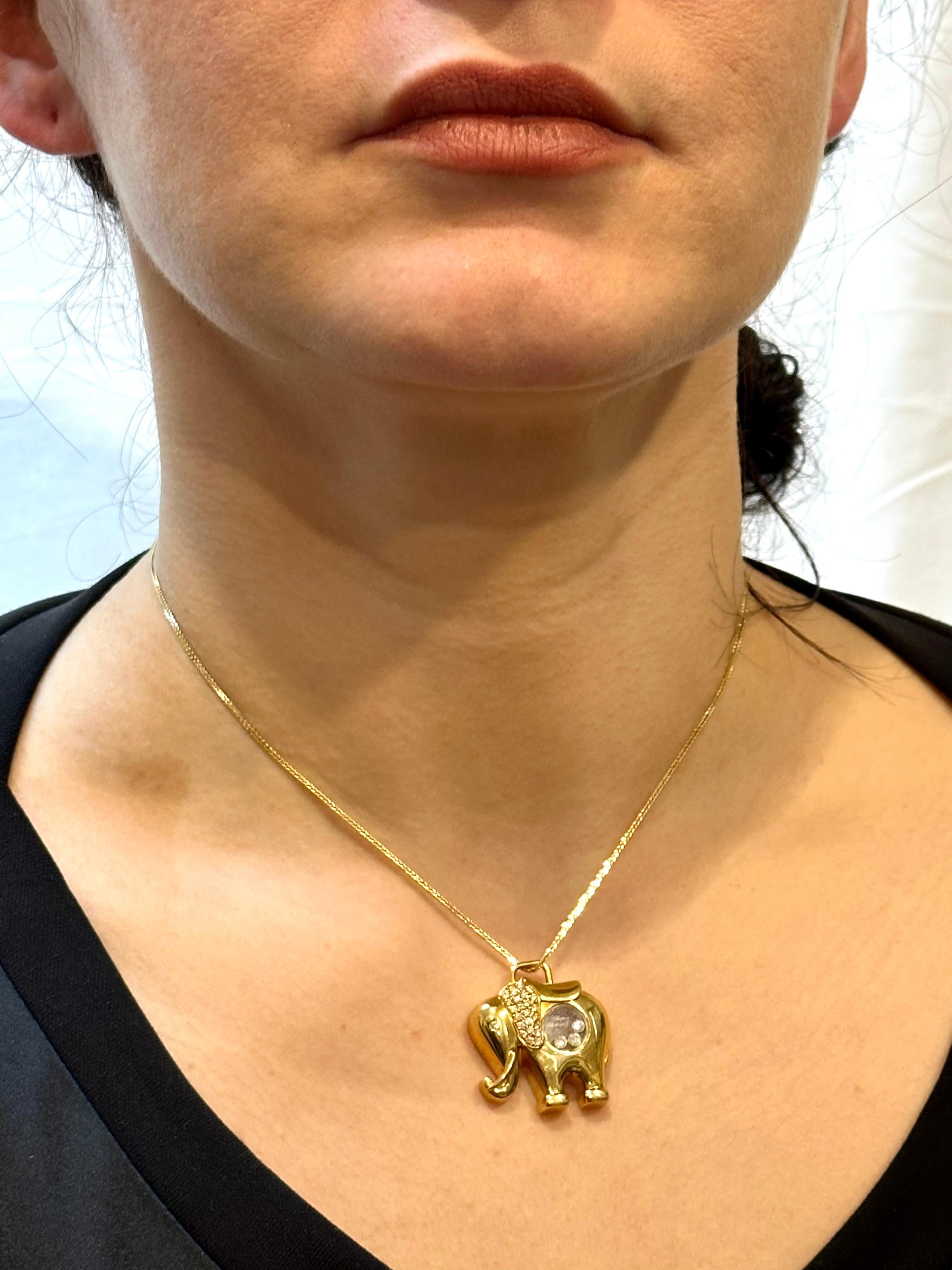 Designer Chopard 18K Yellow Gold Happy Diamond & Diamond Eye Elephant Pendant 8