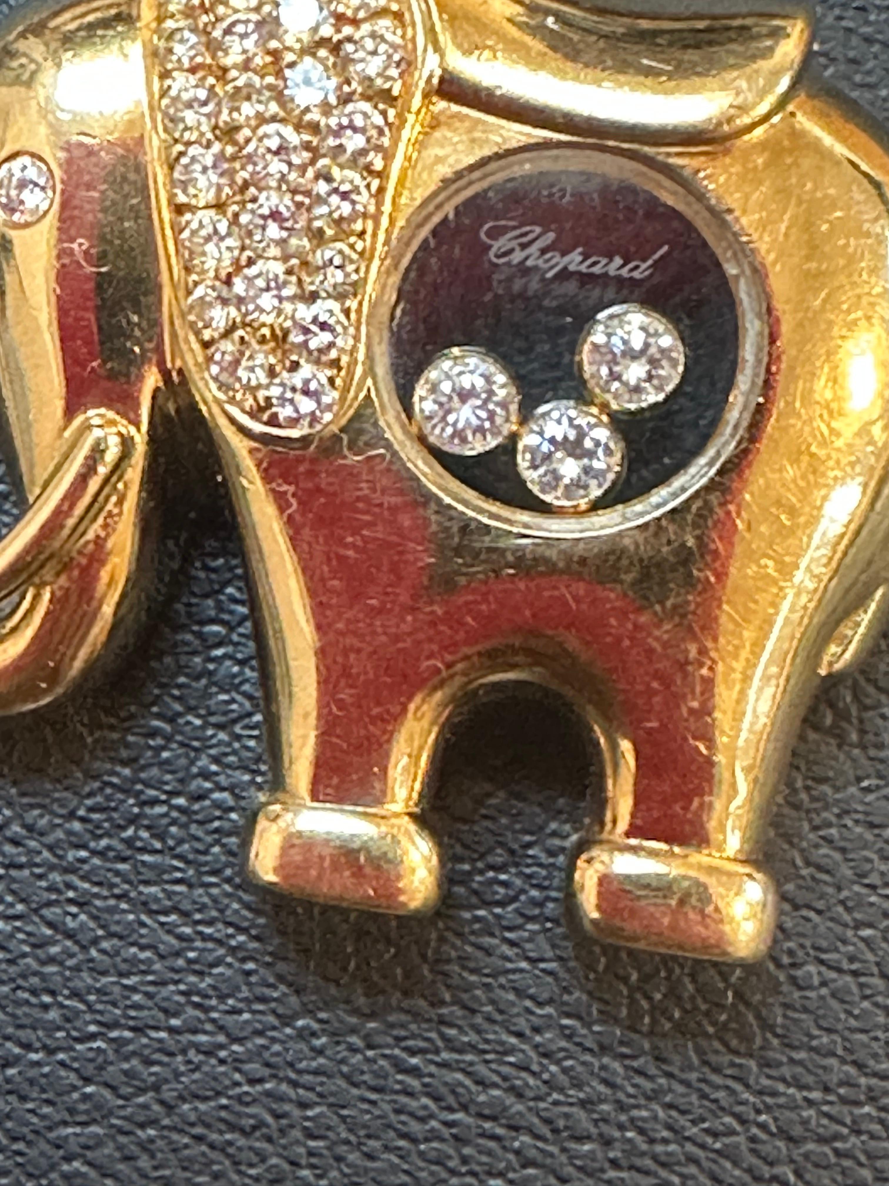 Women's or Men's Designer Chopard 18K Yellow Gold Happy Diamond & Diamond Eye Elephant Pendant