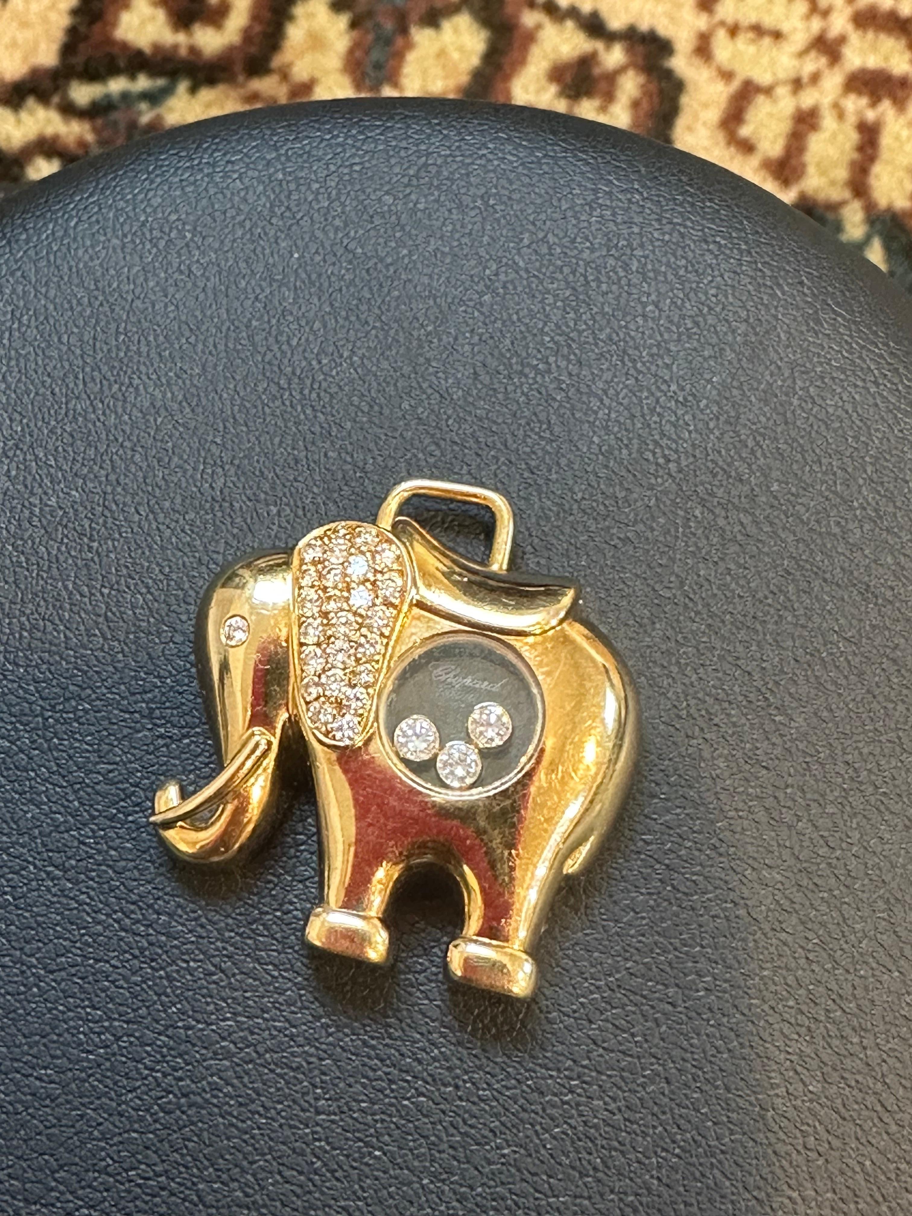 Designer Chopard 18K Yellow Gold Happy Diamond & Diamond Eye Elephant Pendant 1