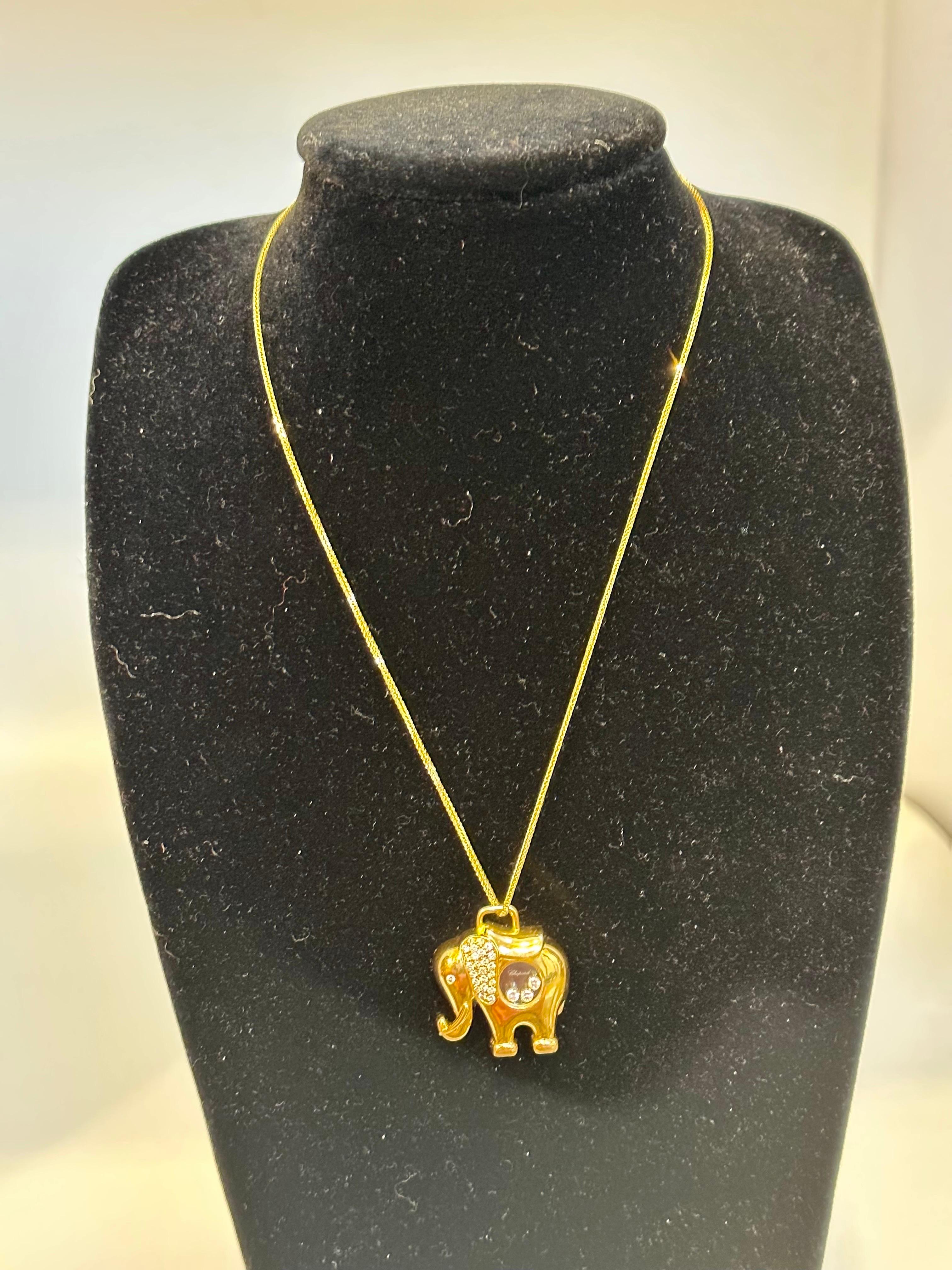 Designer Chopard 18K Yellow Gold Happy Diamond & Diamond Eye Elephant Pendant 4