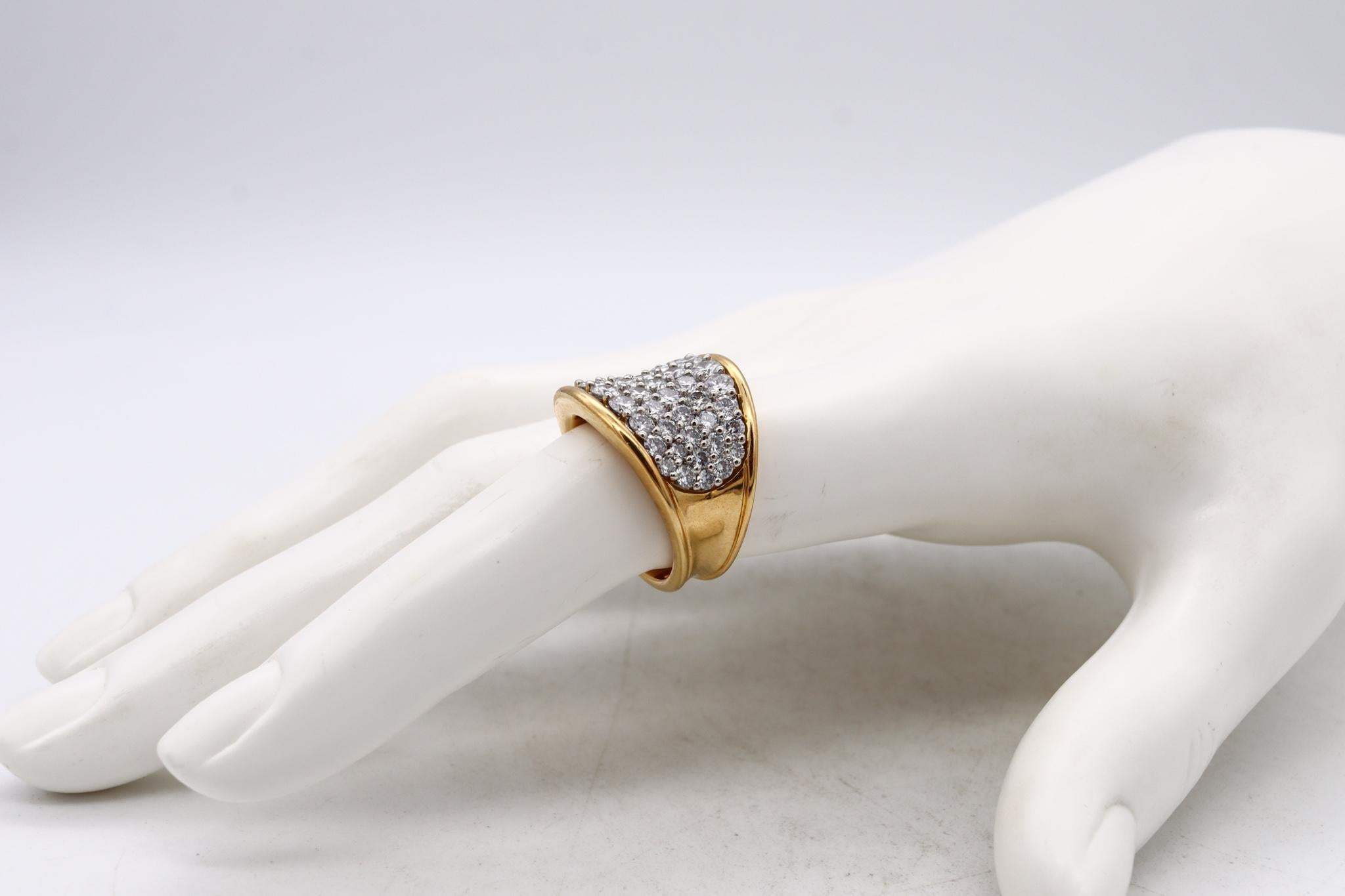 Modern Designer Cluster Ring in Platinum and 18Kt Yellow Gold 3.78 Cts D VS Diamonds For Sale