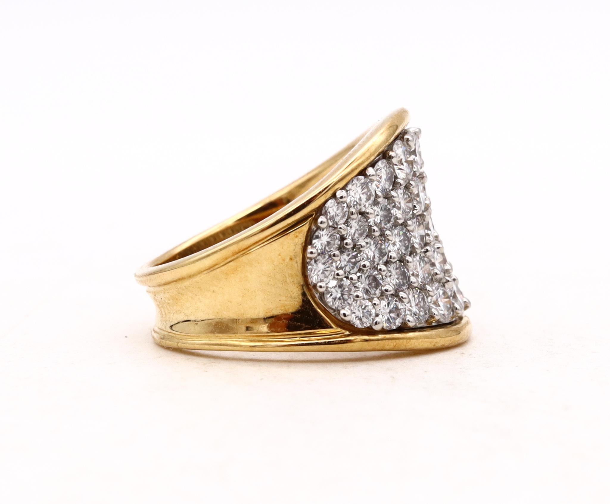 Women's or Men's Designer Cluster Ring in Platinum and 18Kt Yellow Gold 3.78 Cts D VS Diamonds For Sale