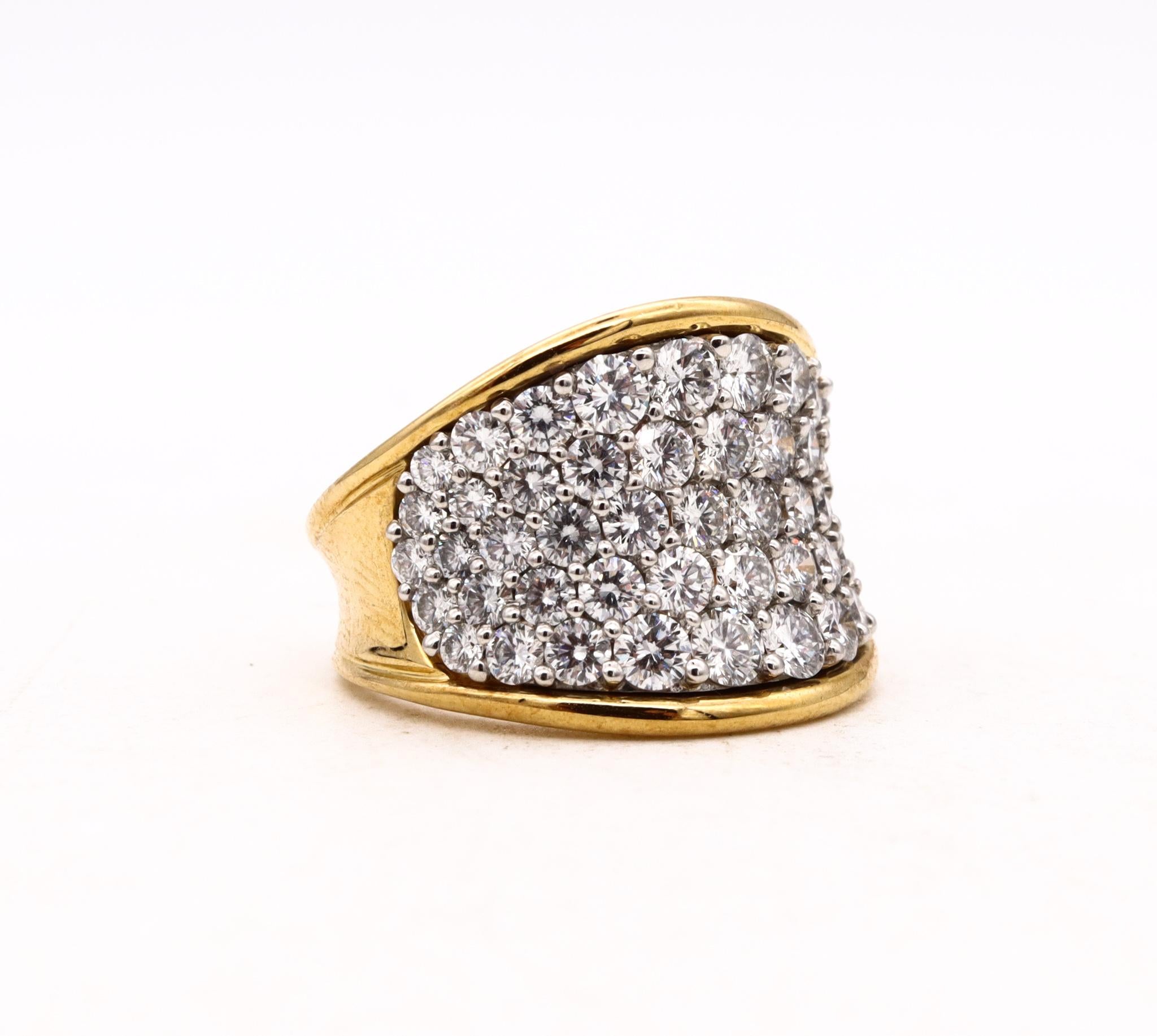 Designer Cluster Ring in Platinum and 18Kt Yellow Gold 3.78 Cts D VS Diamonds For Sale 1