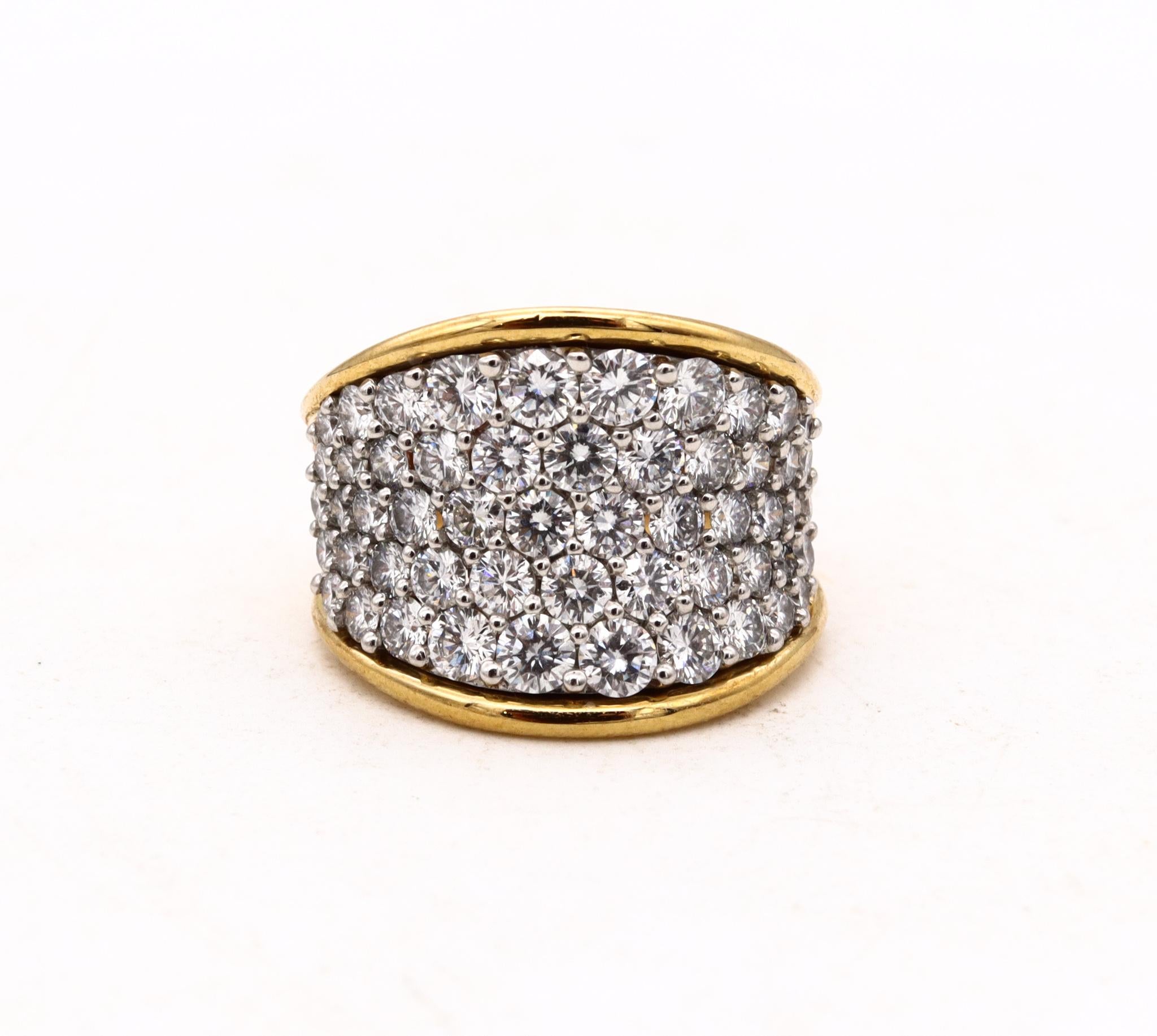 Designer Cluster Ring in Platinum and 18Kt Yellow Gold 3.78 Cts D VS Diamonds For Sale 2