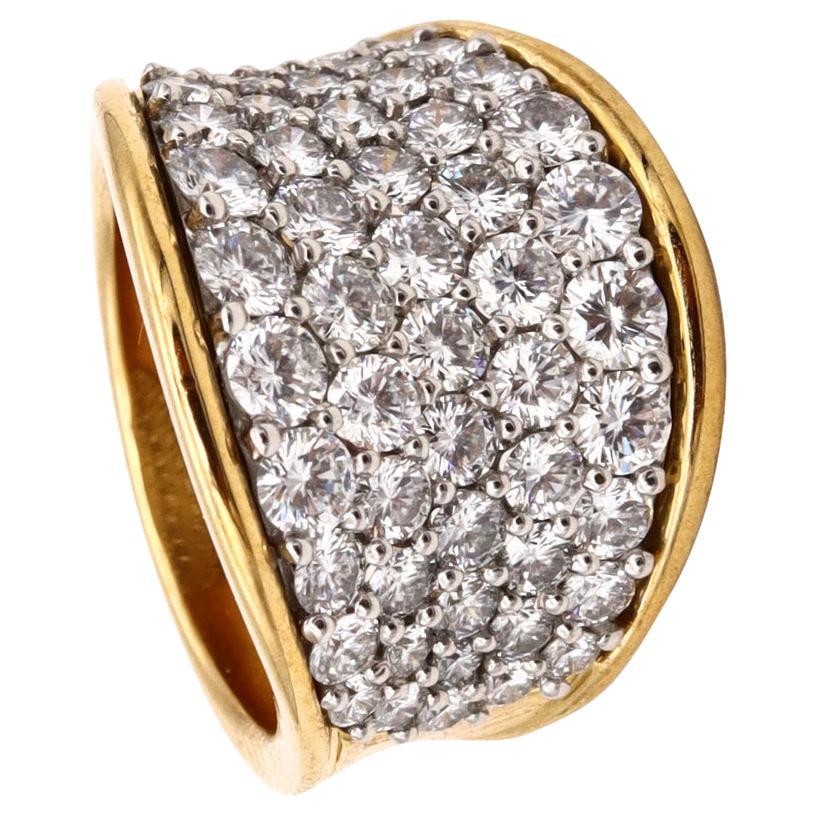 Designer Cluster Ring in Platinum and 18Kt Yellow Gold 3.78 Cts D VS Diamonds For Sale
