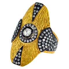 Designer Cocktail Handmade 14k Yellow Gold Ring with Diamonds