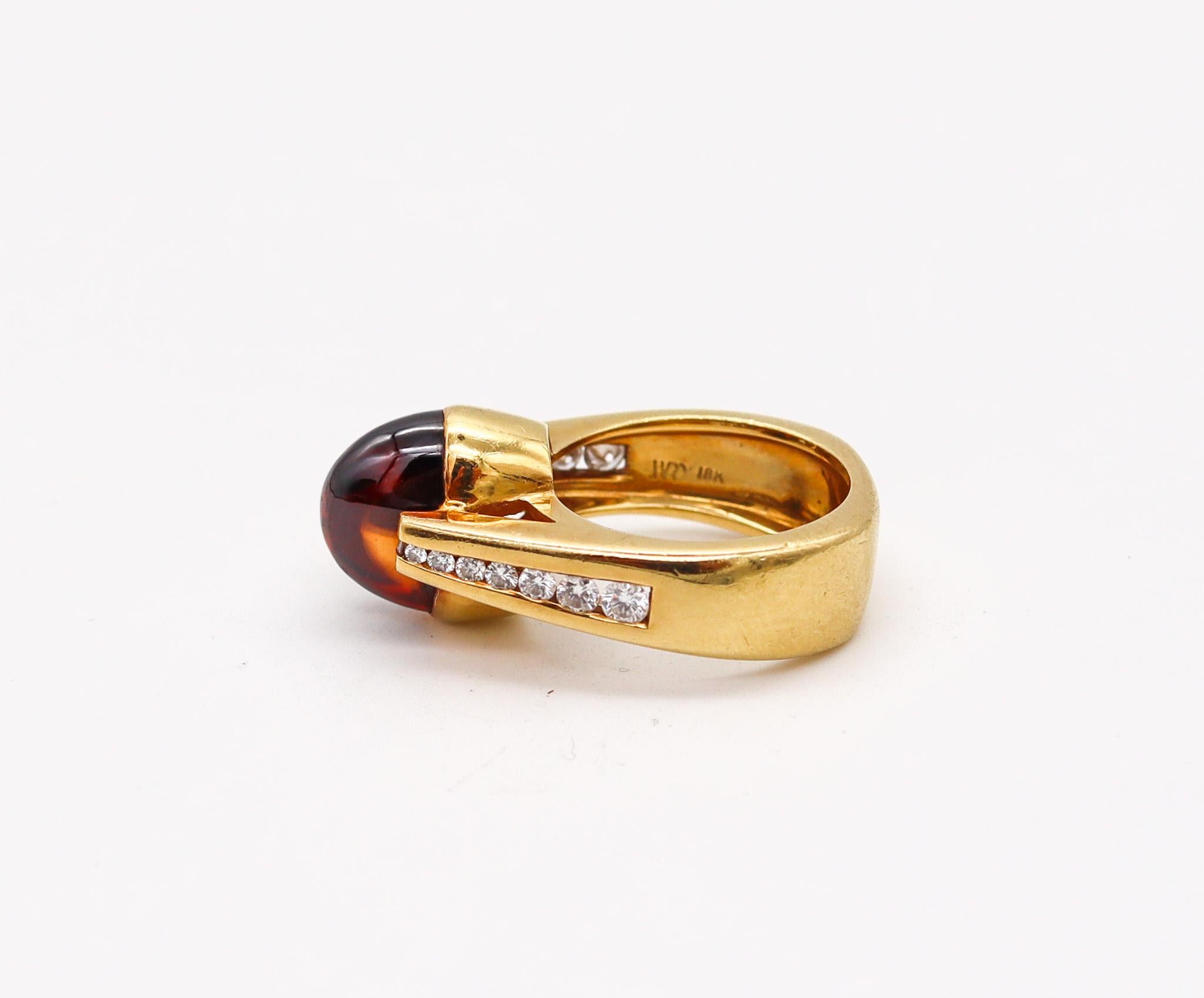Modernist Designer Cocktail Ring in 18kt Gold with 5.45 Ctw in Diamonds & Madeira Citrine For Sale